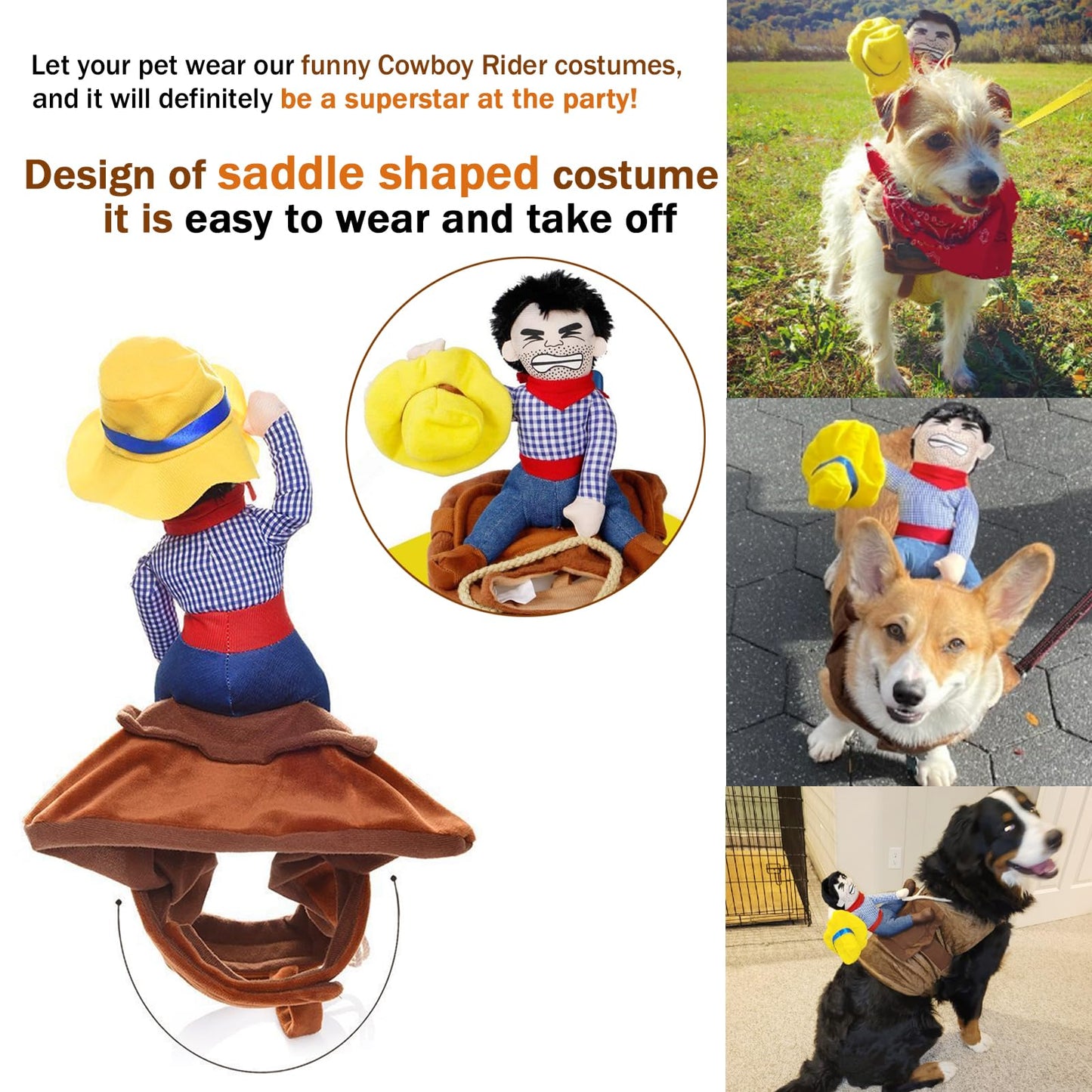 Dog Costumes Pet Cowboy Rider Costumes Pet Knight Style with Doll and Hat Clothes Puppy Halloween Novelty Funny Cosplay Apparel Accessories Outfits for Small Medium Dogs Cats (Medium)