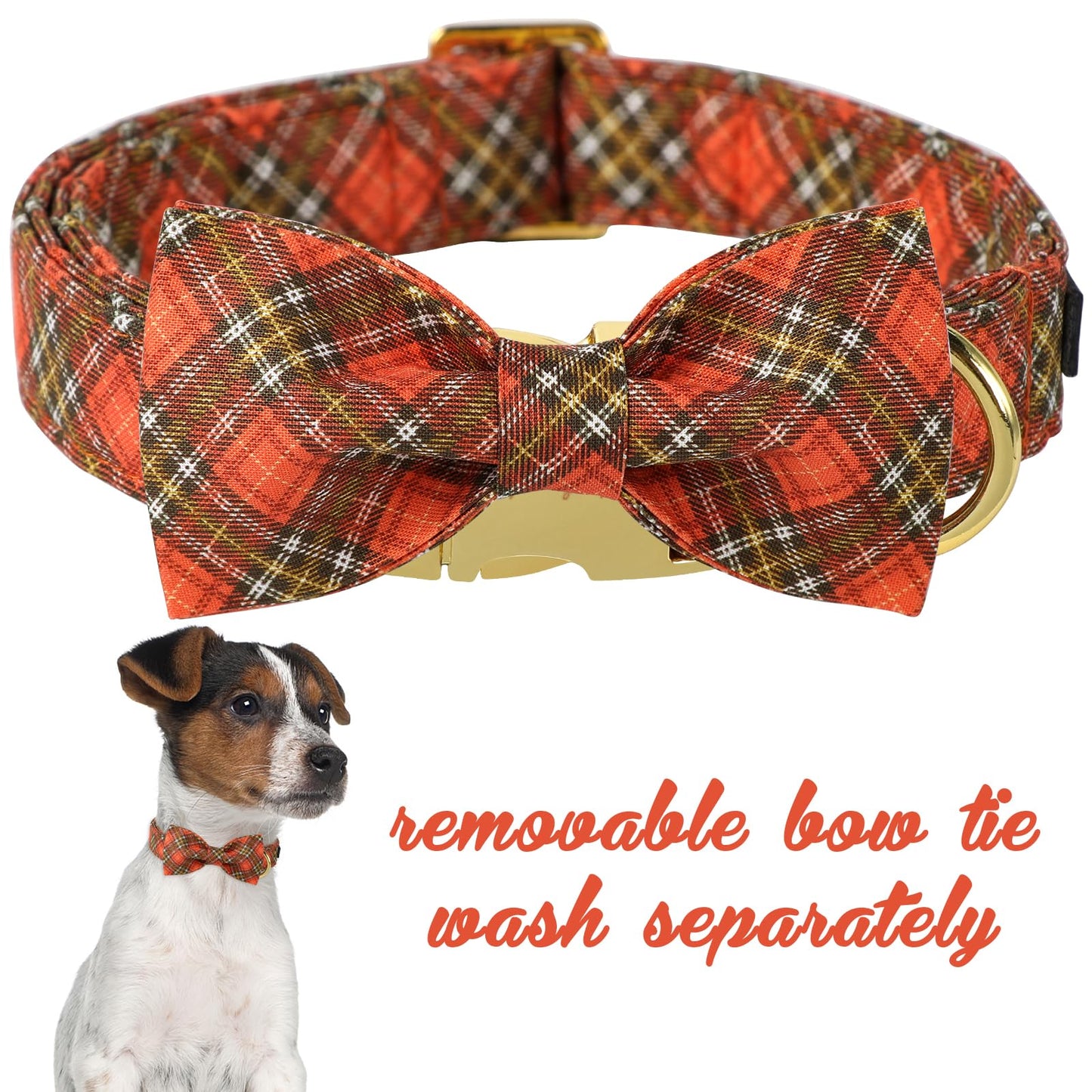 Unique Style Paws Cotton Dog Collar with Bow Halloween Pumpkin Plaid Dog Collar with Bow Tie for Small Medium Large Dogs Pets Gifts