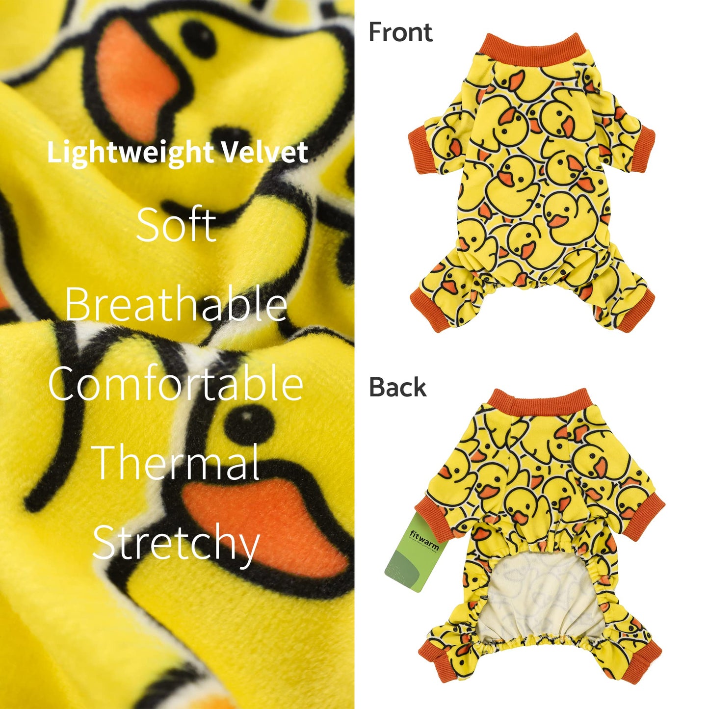 Fitwarm Funny Duck Dog Pajamas, Dog Winter Clothes for Small Dogs Girl, Lightweight Velvet Pet Jumpsuit, Cat Onesie, Yellow, Medium