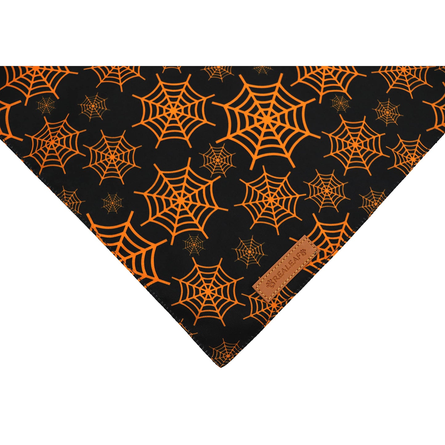 Realeaf Halloween Dog Bandanas 2 Pack, Pumpkin and Spider Web Bibs, Triangle Reversible Fall Pet Scarf, Premium Durable Fabric, Adjustable Fit (Large)