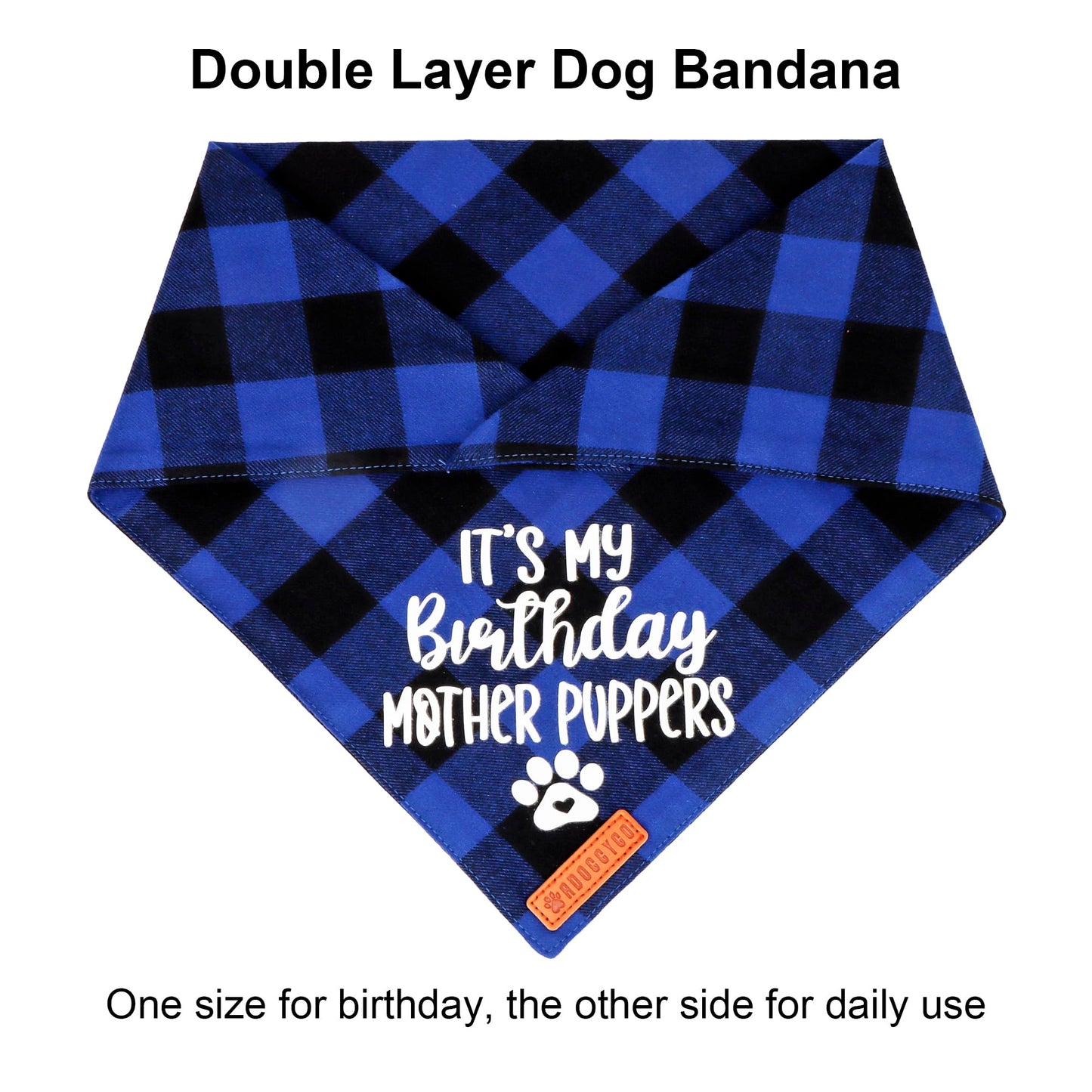 ADOGGYGO Dog Birthday Bandana, Multi Size Offered, Blue Plaid Birthday Boy Dog Bandana for Medium Large Dogs Pets (Blue, Large)