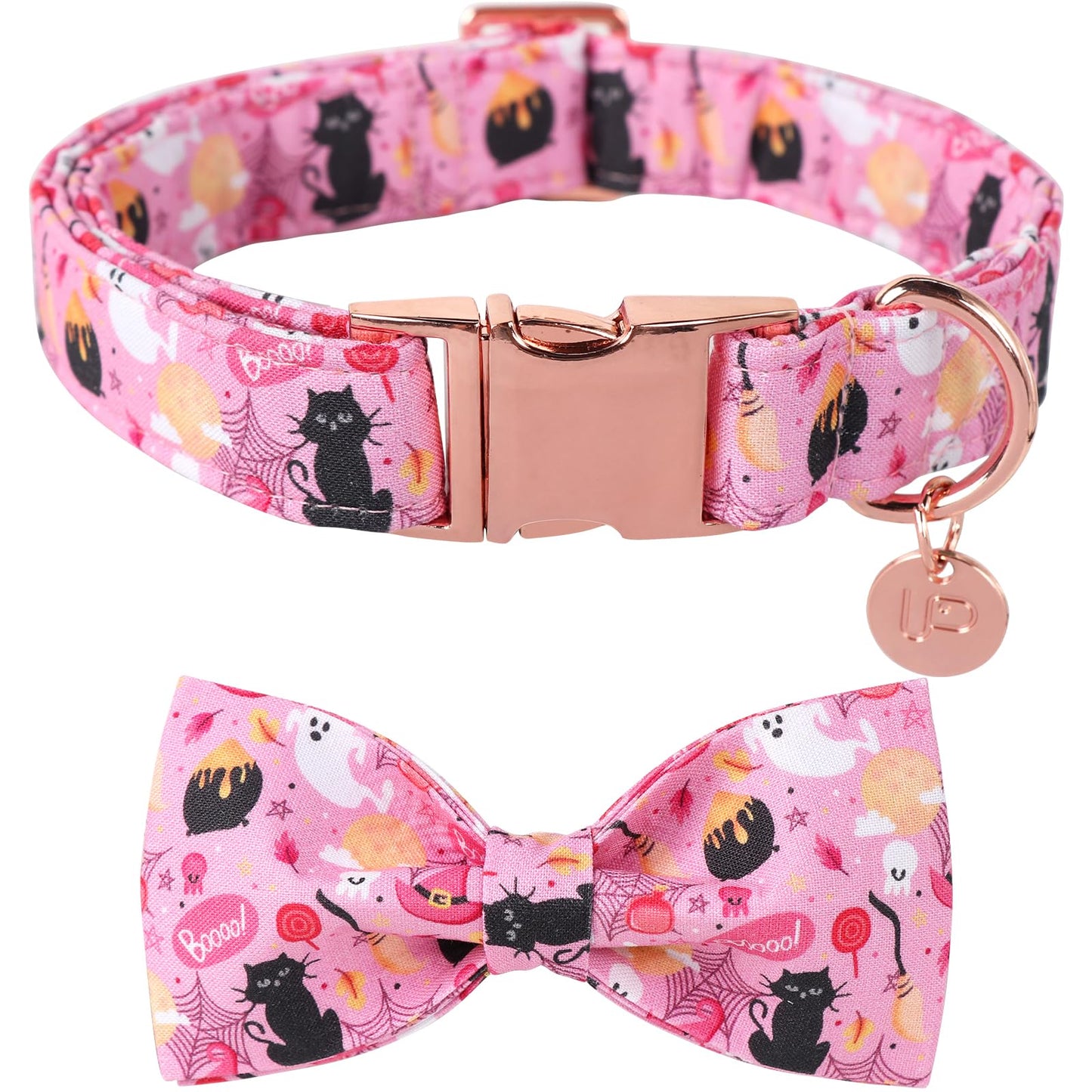 Thanksgiving Dog Collar with Bow Tie, Turkey Cotton Bowtie Collar for Puppy Girl Dog or Cat, Autumn Bow Tie Collar with Durable Metal Buckle, Turkeys Pet Collar, S, Neck 10-16in