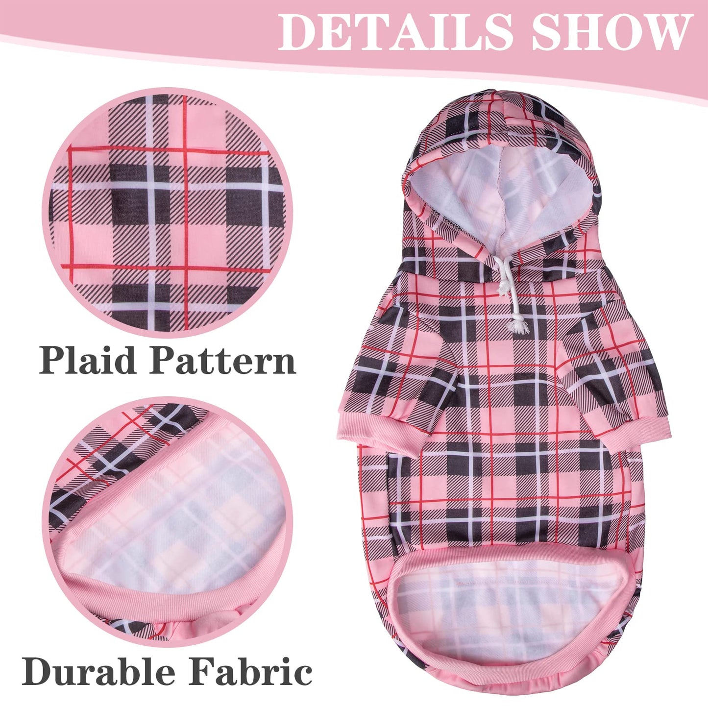 EXPAWLORER Plaid Dog Hoodie - British Style Soft and Warm Dog Sweater with Leash Hole, Hooded Cold Weather Clothes, Dog Sweatshirt, Outfits, Winter Coat for Small Medium Large Dogs