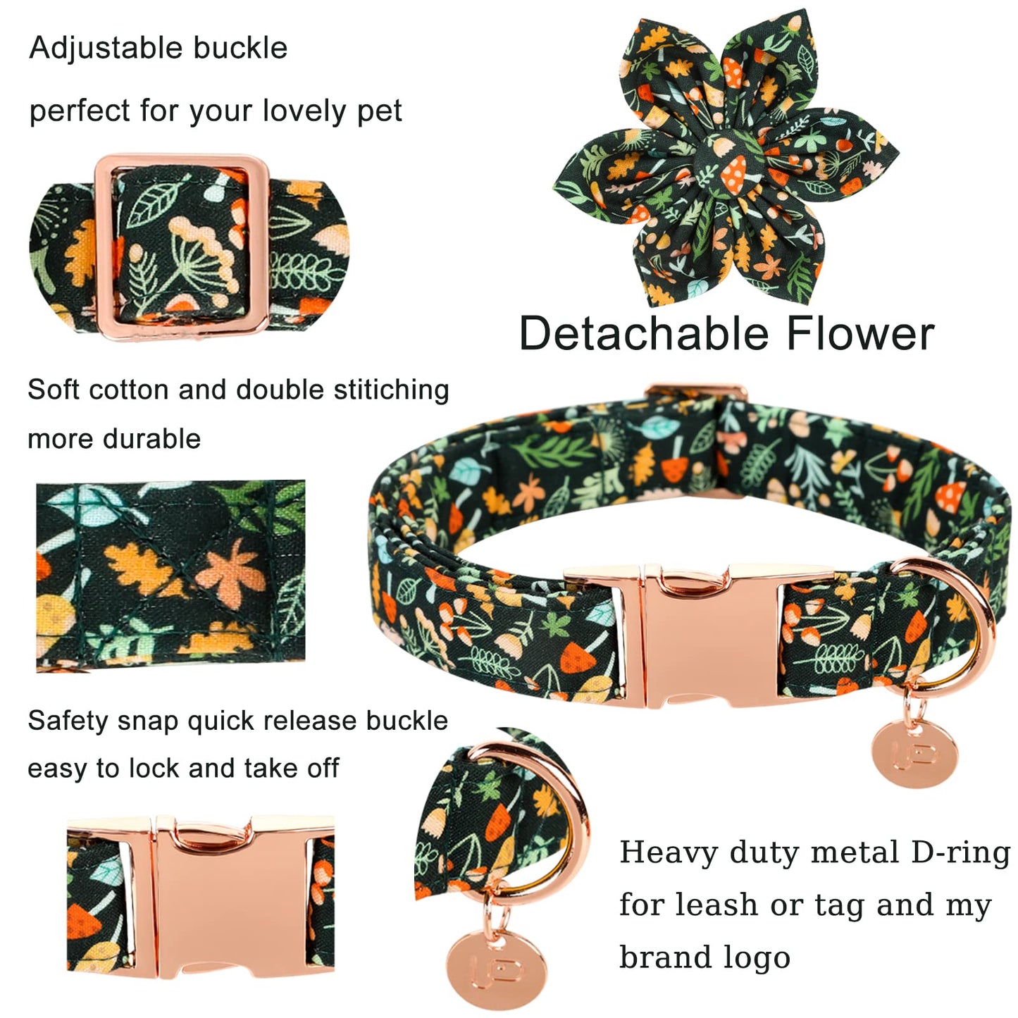 Dog Collar with Bow Tie, Comfortable Adjustable Cotton Bowtie Collar for Medium Girl Boy Dog, Fall Dog Collar with Metal Buckle, M, Neck 13.5-22in