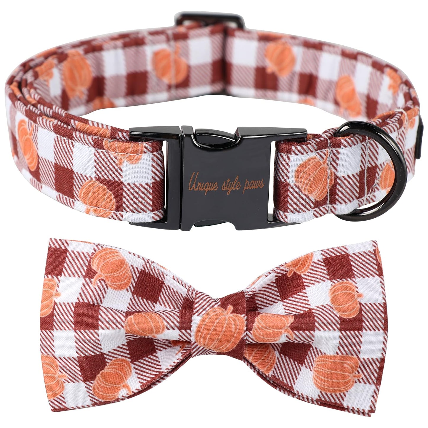 Unique Style Paws Cotton Dog Collar with Bow Halloween Pumpkin Plaid Dog Collar with Bow Tie for Small Medium Large Dogs Pets Gifts