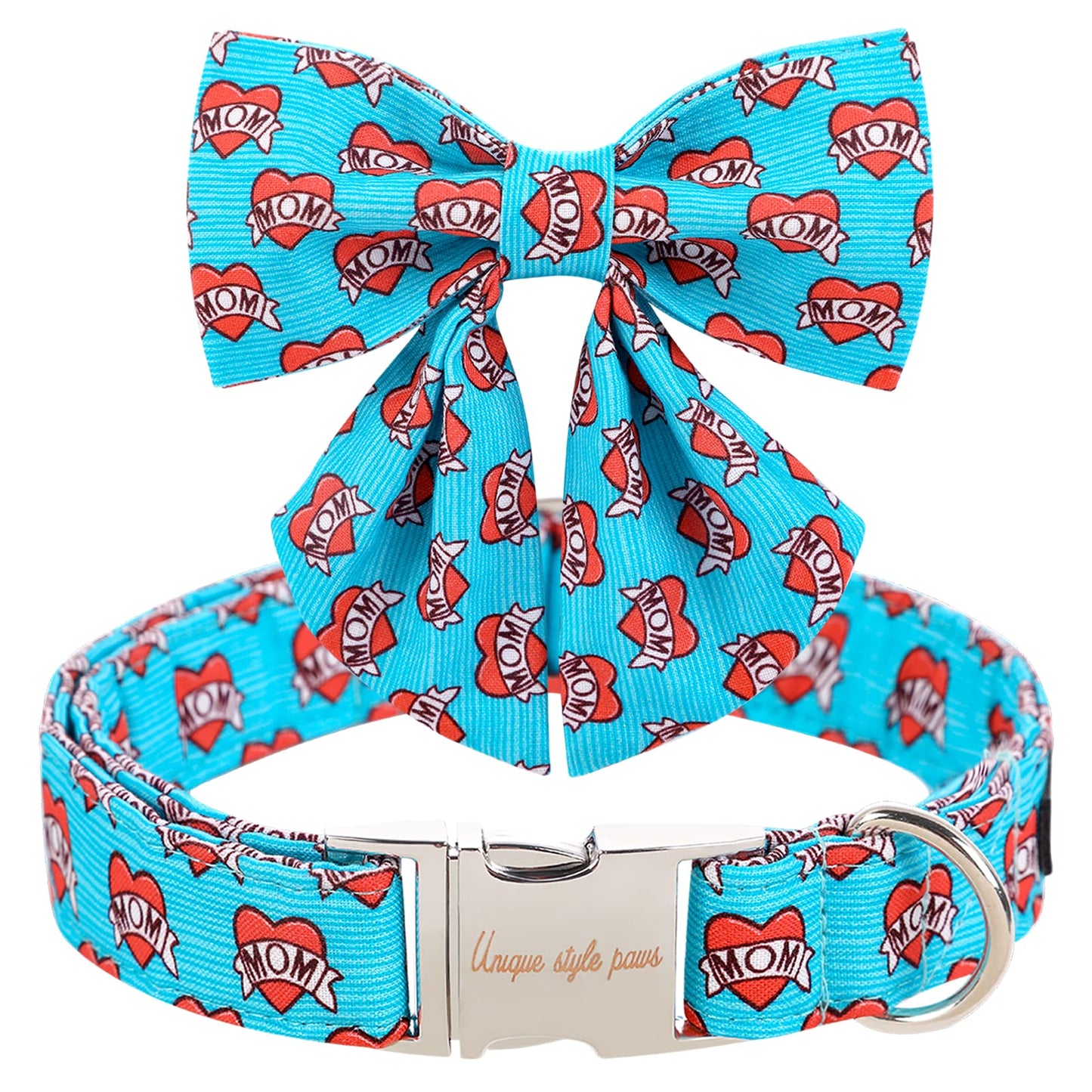 Unique style paws Valentine's Day Dog Collar with Bow Tie Black & Red Heart Puppy Collar Best Gothic Style Gift for Small Medium Large Boys Girls-M