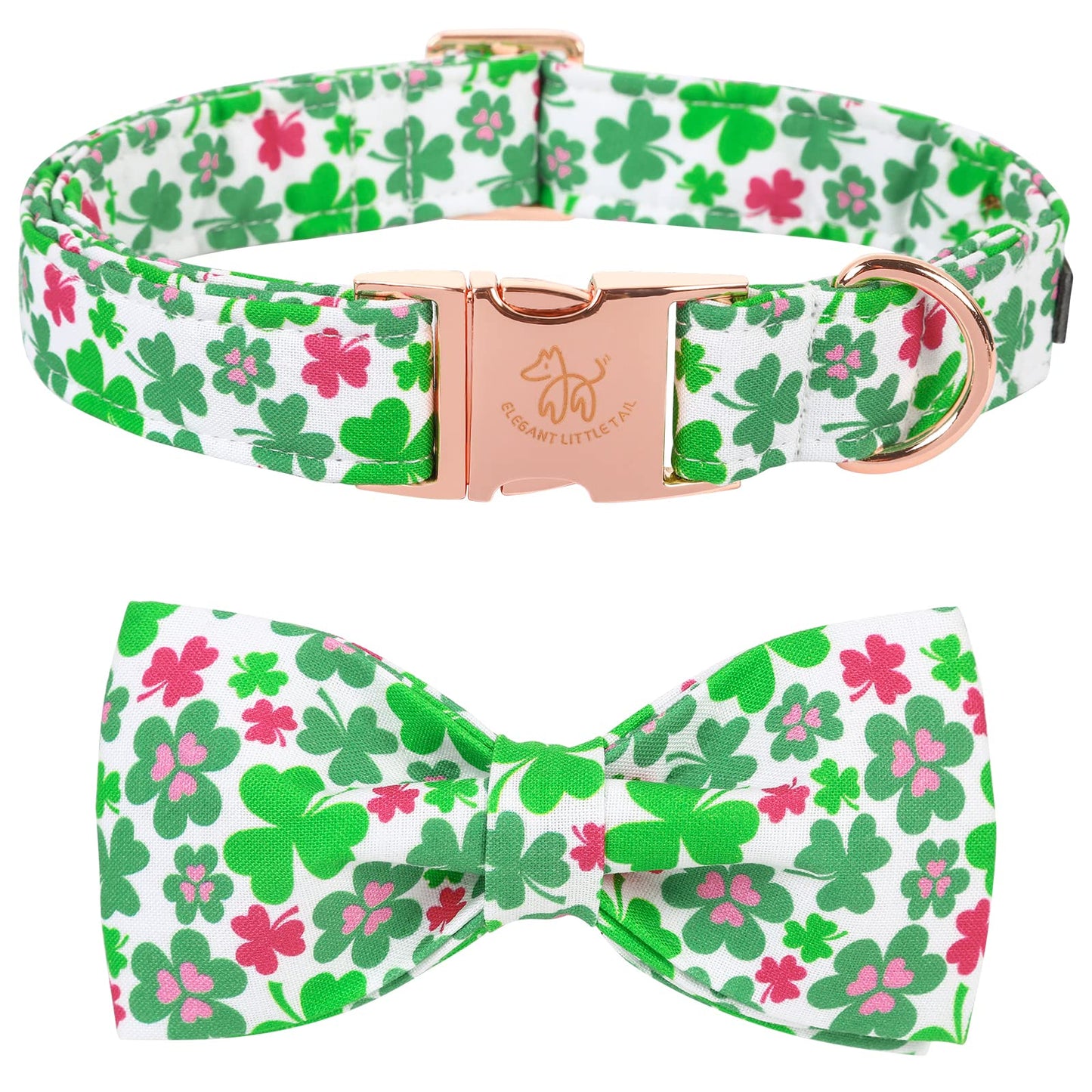 Elegant little tail Dog Collar with Bow, Lucky Clover Bow Tie Dog Collar, Cute Dog Bowtie Pet Gift Dog Collar for Medium Dogs