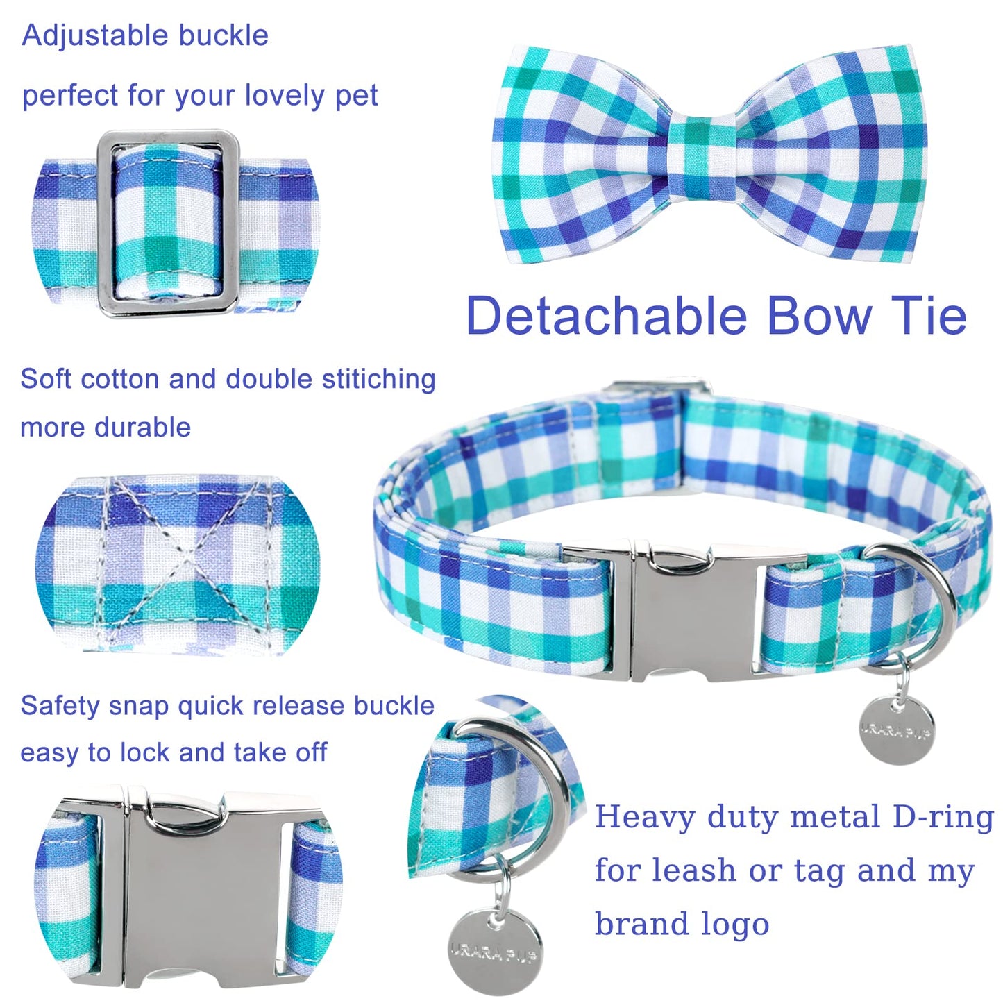 American Flag Dog Collar with Bow Tie, 4th of July Comfortable Cotton Cute Dog Collar with Metal Buckle, Patriotic Bowtie Collar for Puppy Girl Boy Dog, XL, Neck 16-26in