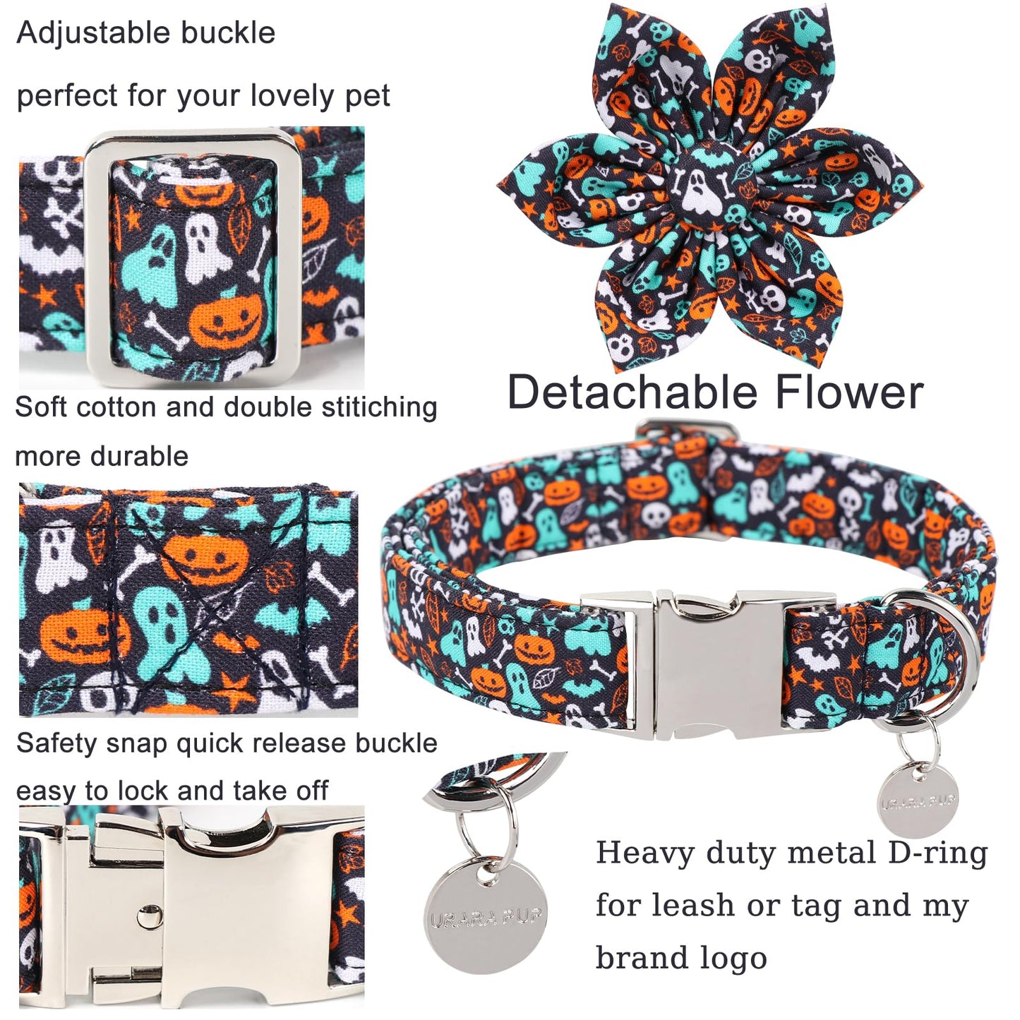 Thanksgiving Dog Collar with Bow Tie, Turkey Cotton Bowtie Collar for Puppy Girl Dog or Cat, Autumn Bow Tie Collar with Durable Metal Buckle, Turkeys Pet Collar, S, Neck 10-16in