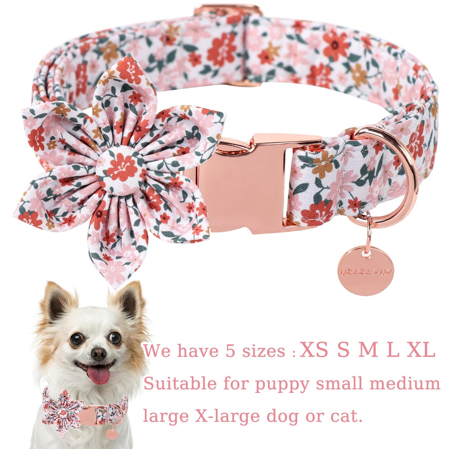 Dog Collar with Bow Tie,UP URARA PUP Pink Plaid Bowtie Dog Collar, Summer Bowtie Collar for Puppy Boy Girl Dog, Comfortable Cotton Dog Collar with Metal Buckle,M,Neck 13.5-22in