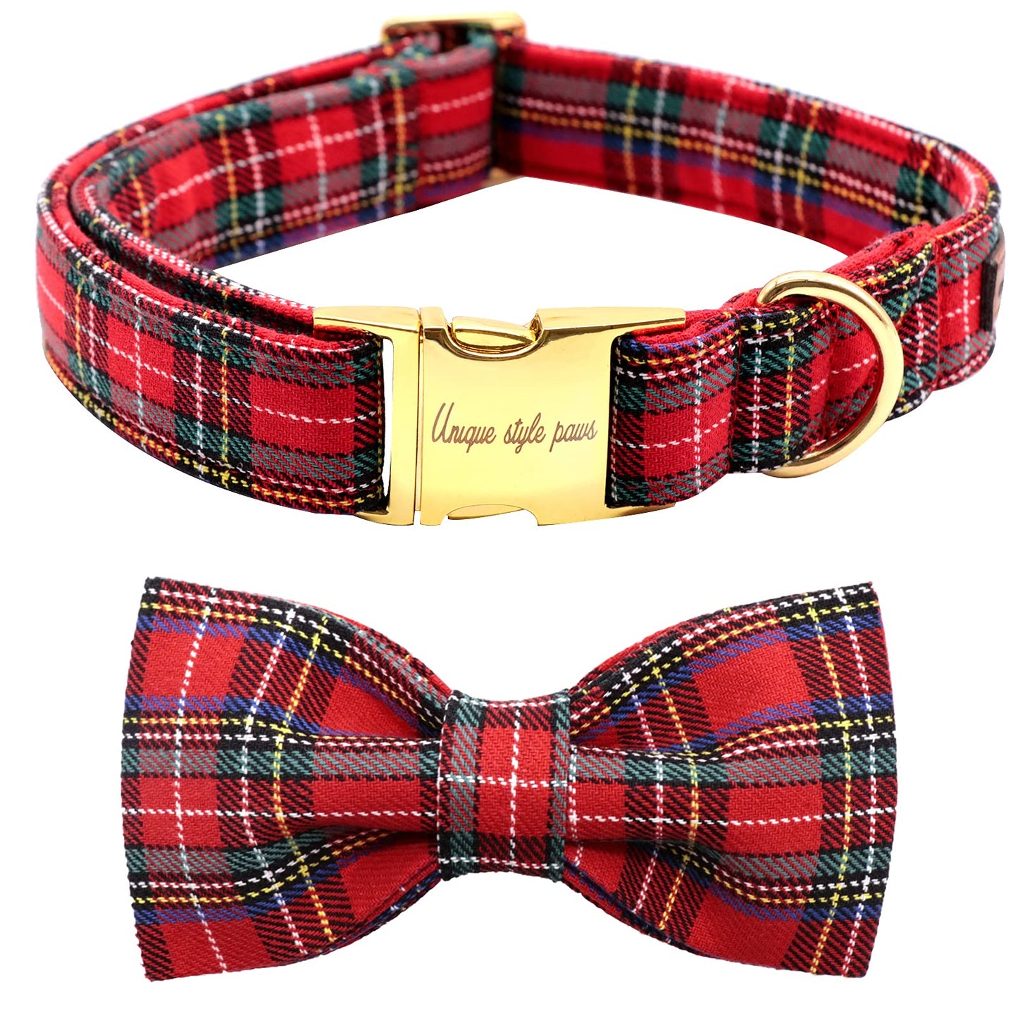 Unique style paws Christmas Dog Collar with Bow Tie Winter Gingerbread Snowman Theme Puppy Collar for Small Medium Large Dogs-M