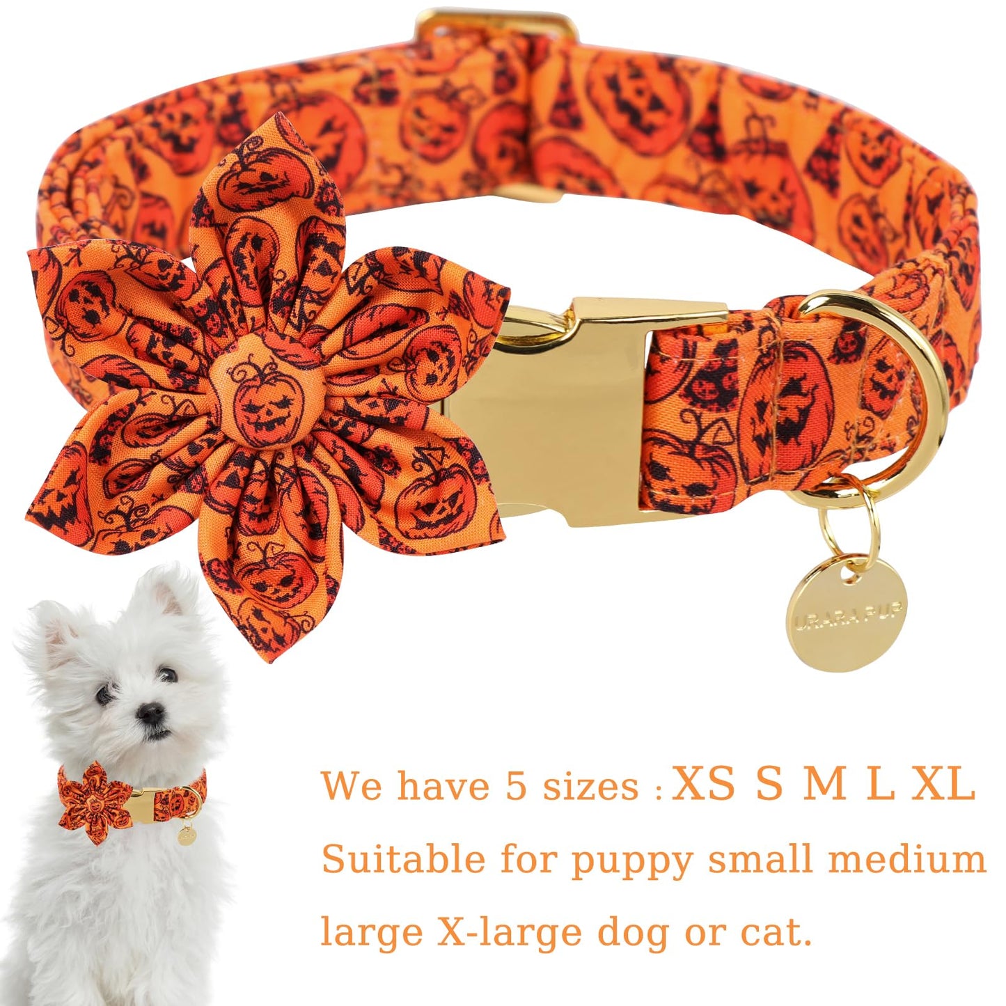 Thanksgiving Dog Collar with Bow Tie, Turkey Cotton Bowtie Collar for Puppy Girl Dog or Cat, Autumn Bow Tie Collar with Durable Metal Buckle, Turkeys Pet Collar, S, Neck 10-16in