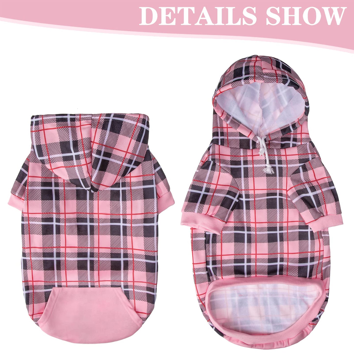 EXPAWLORER Plaid Dog Hoodie - British Style Soft and Warm Dog Sweater with Leash Hole, Hooded Cold Weather Clothes, Dog Sweatshirt, Outfits, Winter Coat for Small Medium Large Dogs