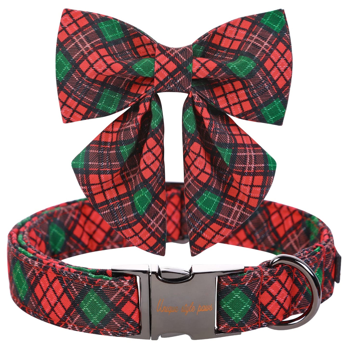 Unique style paws Christmas Dog Collar with Bow Tie Winter Gingerbread Snowman Theme Puppy Collar for Small Medium Large Dogs-M