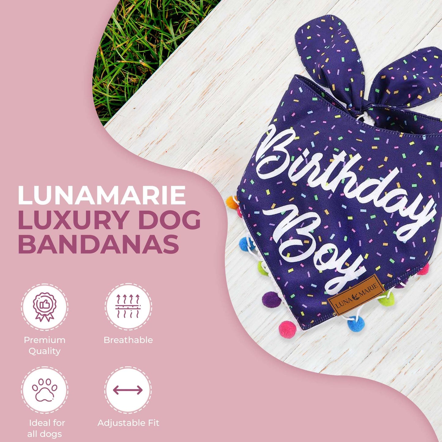 Luxury Pet Birthday Bandanas -Premium & Silky Poly Fabric | 100% Handmade | Custom Shape Dual Layered (Birthday Girl, Medium)