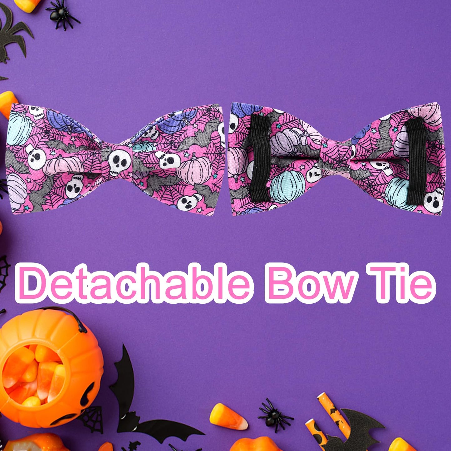 Thanksgiving Dog Collar with Bow Tie, Turkey Cotton Bowtie Collar for Puppy Girl Dog or Cat, Autumn Bow Tie Collar with Durable Metal Buckle, Turkeys Pet Collar, S, Neck 10-16in