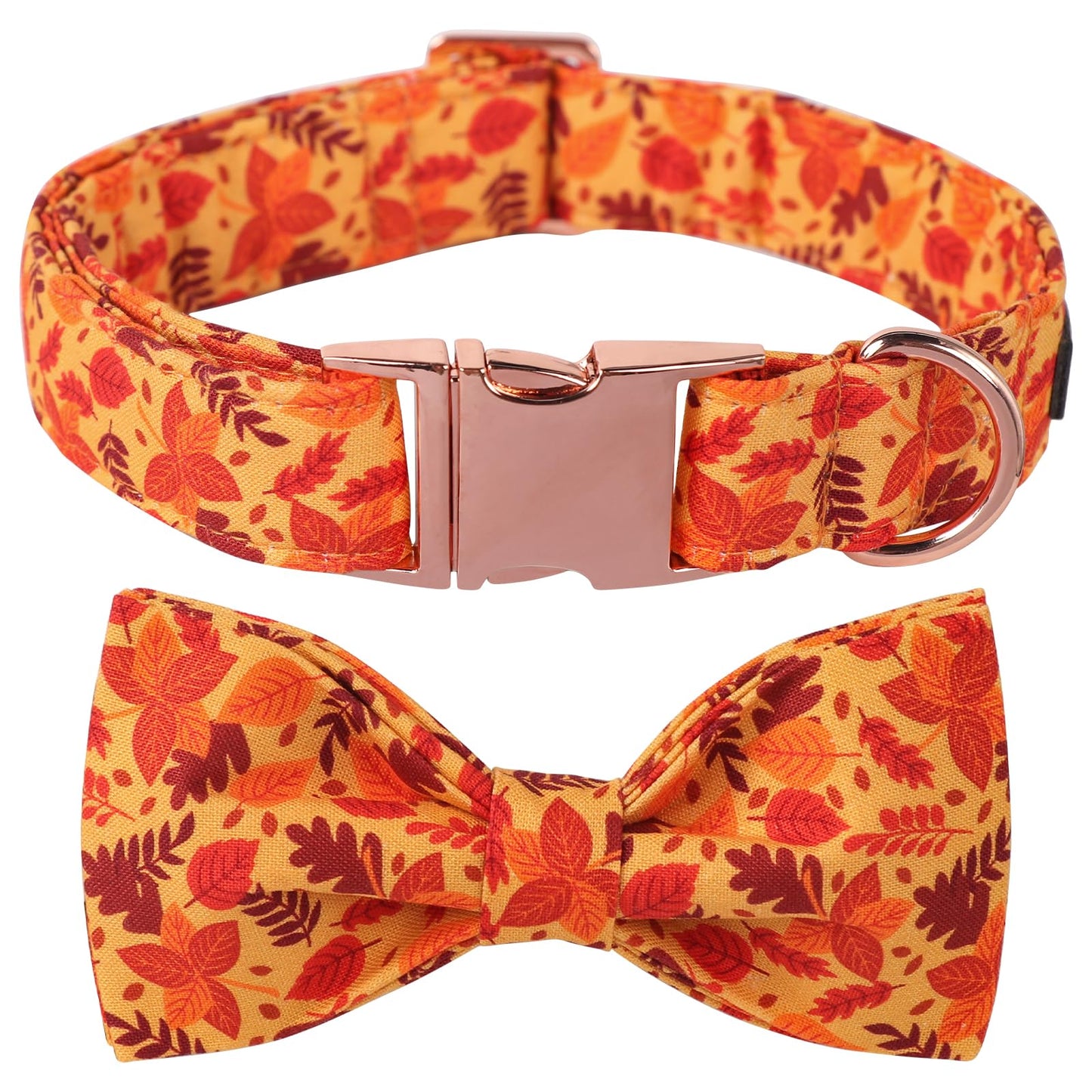 Lionet Paws Halloween Dog Collar with Bowtie - Cute Cotton Adjustable Fall Bowtie Dog Collar with Metal Buckle for Small Medium Large Dog Girl Boy Gift, M, Neck 13.5-22in