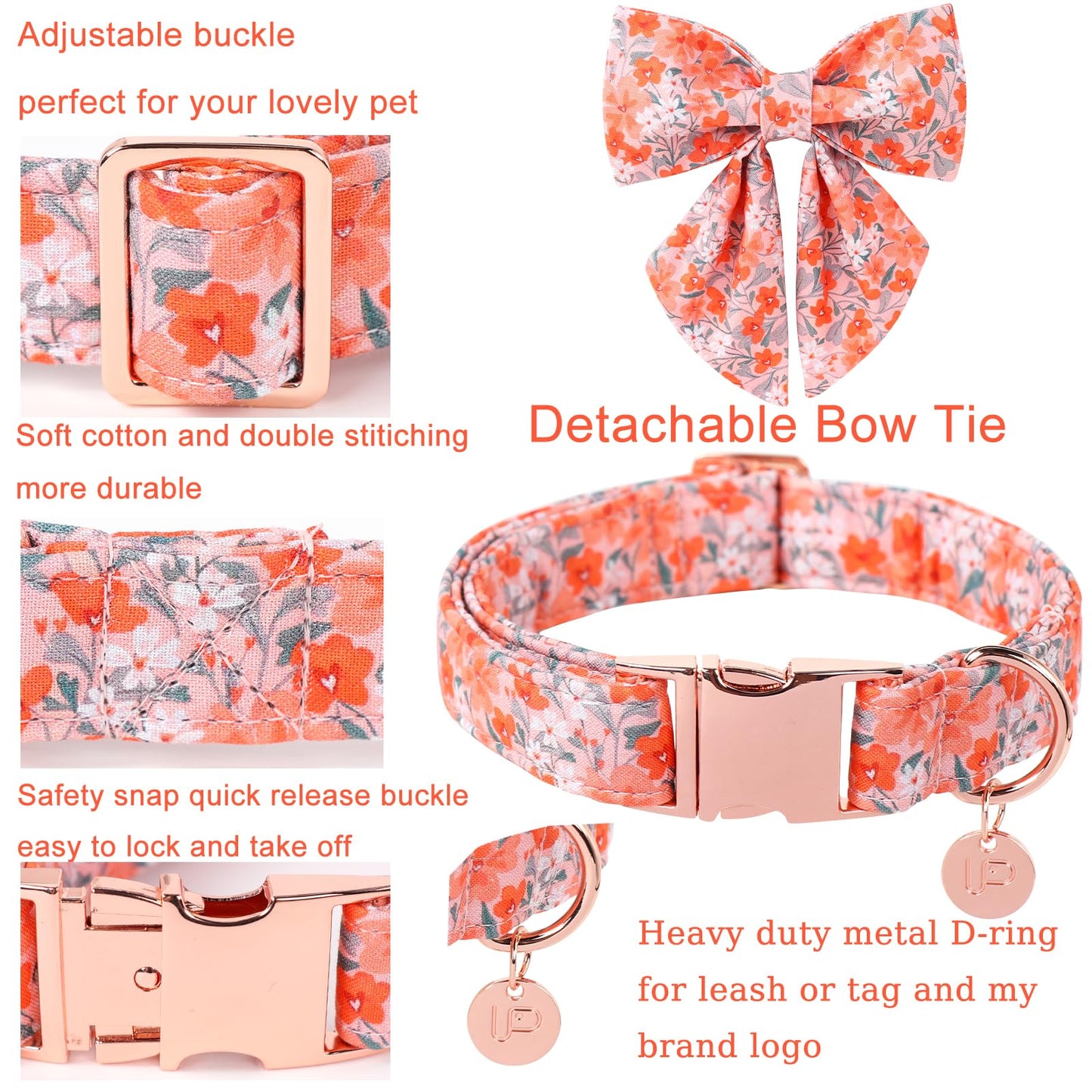 Dog Collar with Bow Tie,UP URARA PUP Pink Plaid Bowtie Dog Collar, Summer Bowtie Collar for Puppy Boy Girl Dog, Comfortable Cotton Dog Collar with Metal Buckle,M,Neck 13.5-22in