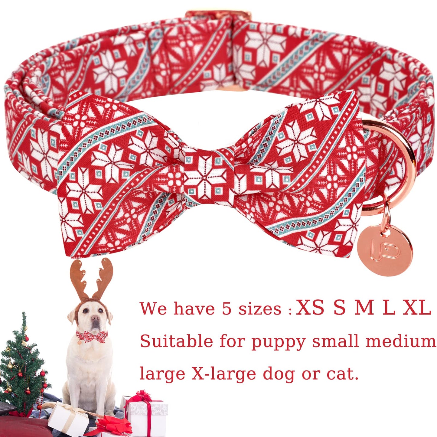 Valentine’s Day Dog Collar with Bow Tie, Valentine Bowtie Collar with Metal Buckle, Valentine’s Day Gift Pet Collar for Medium Girl Boy Dog, Wedding Dog Collar, Red, M, Neck 13.5-22in