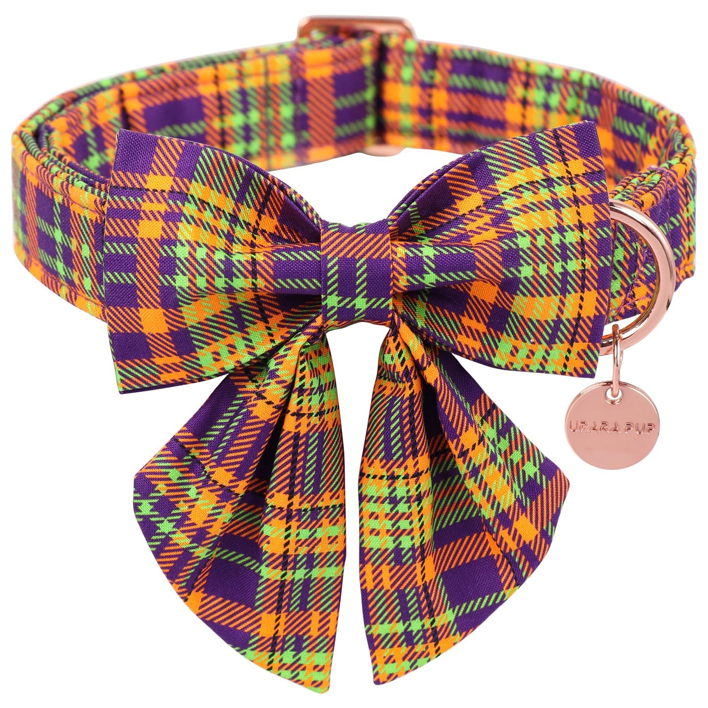 Thanksgiving Dog Collar with Bow Tie, Turkey Cotton Bowtie Collar for Puppy Girl Dog or Cat, Autumn Bow Tie Collar with Durable Metal Buckle, Turkeys Pet Collar, S, Neck 10-16in