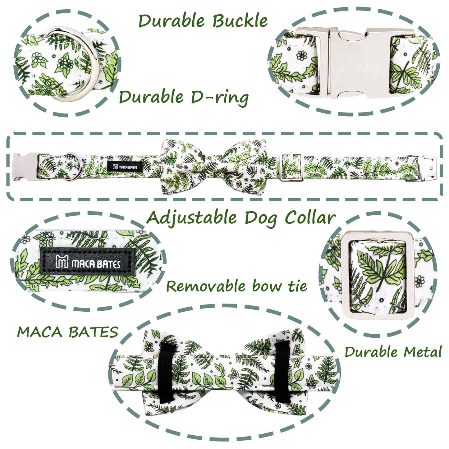 Maca Bates Duck Dog Collar with Bow Bowtie for Dogs Bow Tie Adjustable Breakaway Green Summer Thick Collars Accessories Birthday Gift Colar for XS Small Medium Large XL Boy Girl Male Female Puppy Pet