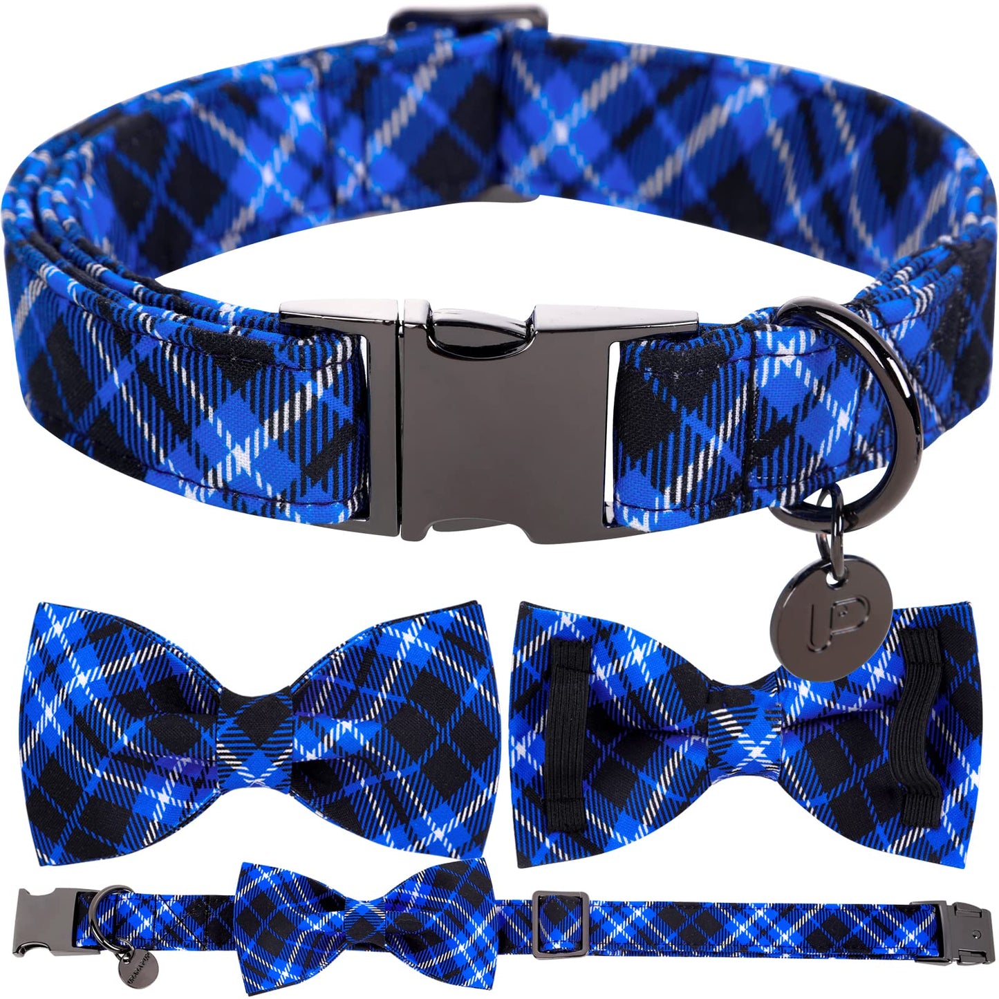 Dog Collar with Bow Tie, Comfortable Adjustable Cotton Bowtie Collar for Medium Girl Boy Dog, Fall Dog Collar with Metal Buckle, M, Neck 13.5-22in