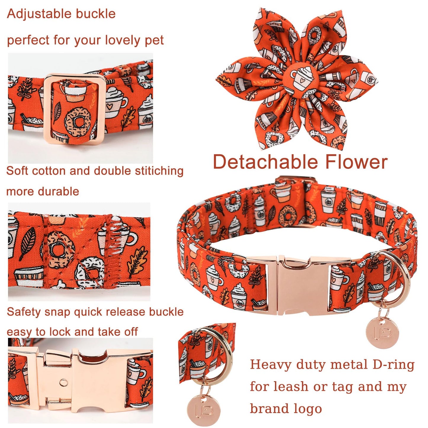 Dog Collar with Bow Tie, Comfortable Adjustable Cotton Bowtie Collar for Medium Girl Boy Dog, Fall Dog Collar with Metal Buckle, M, Neck 13.5-22in