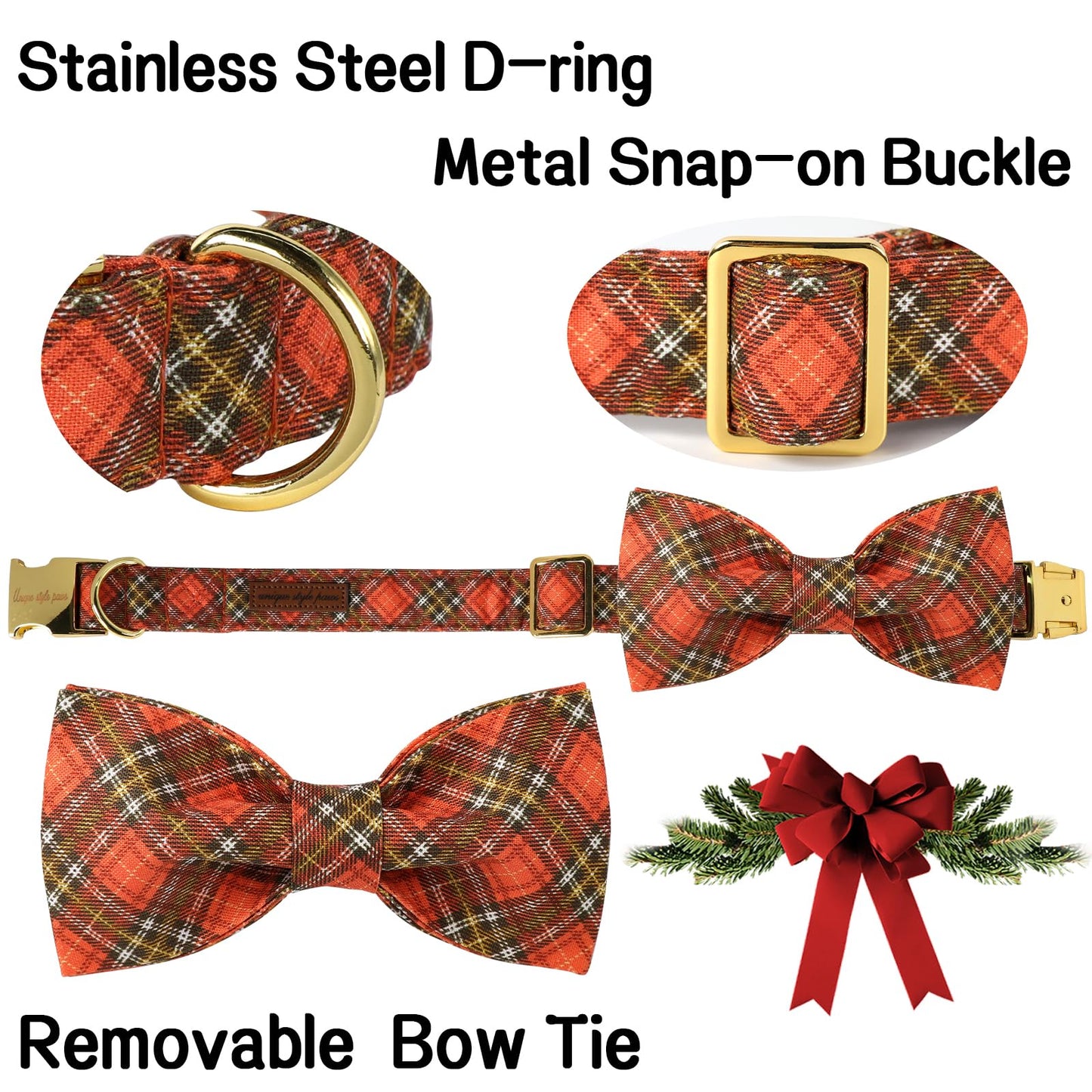 Unique Style Paws Cotton Dog Collar with Bow Halloween Pumpkin Plaid Dog Collar with Bow Tie for Small Medium Large Dogs Pets Gifts