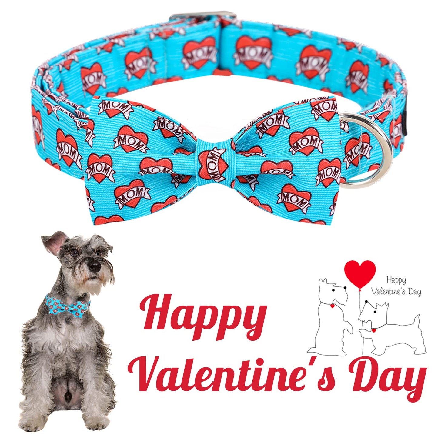 Unique style paws Valentine's Day Dog Collar with Bow Tie Black & Red Heart Puppy Collar Best Gothic Style Gift for Small Medium Large Boys Girls-M