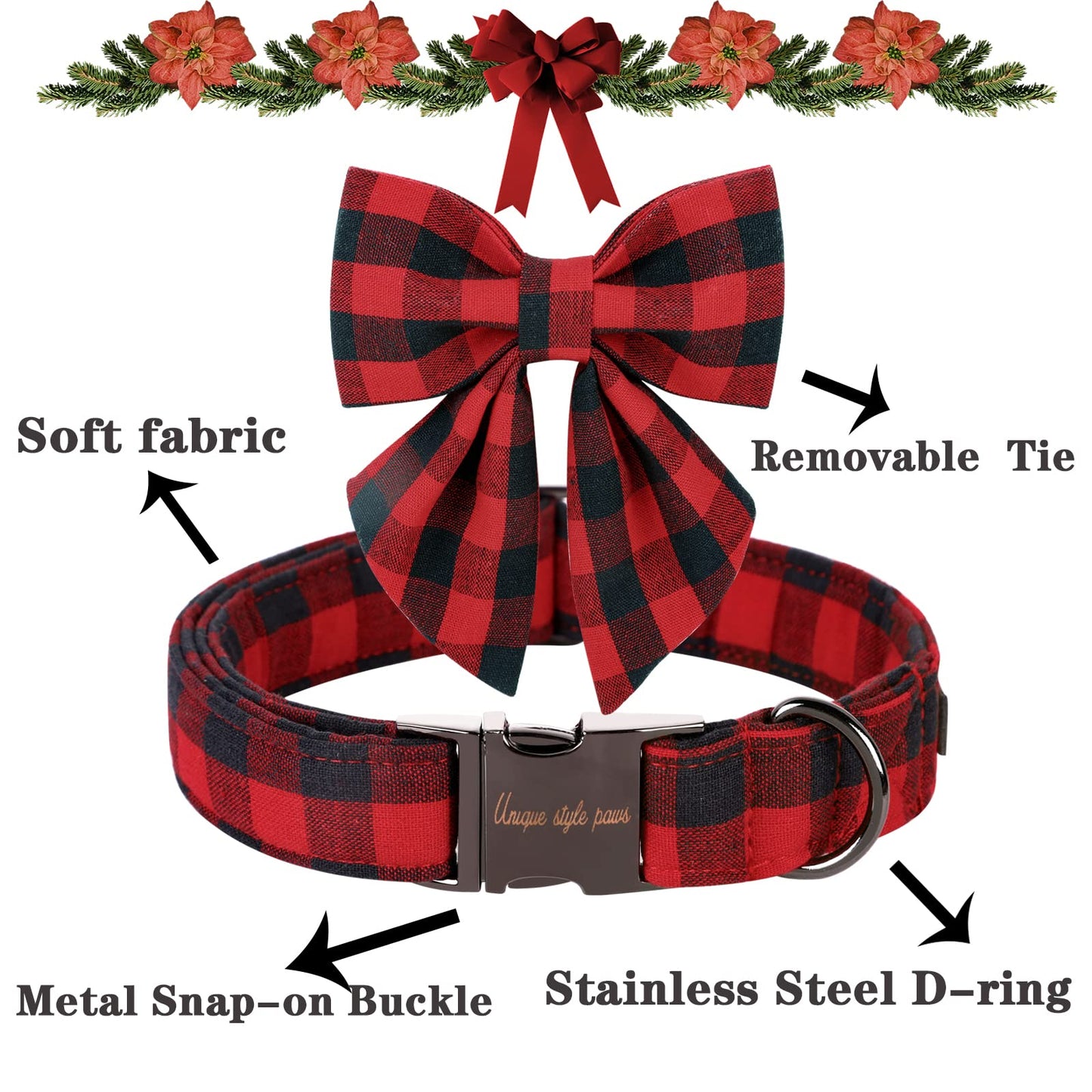 Unique style paws Christmas Dog Collar with Bow Tie Winter Gingerbread Snowman Theme Puppy Collar for Small Medium Large Dogs-M