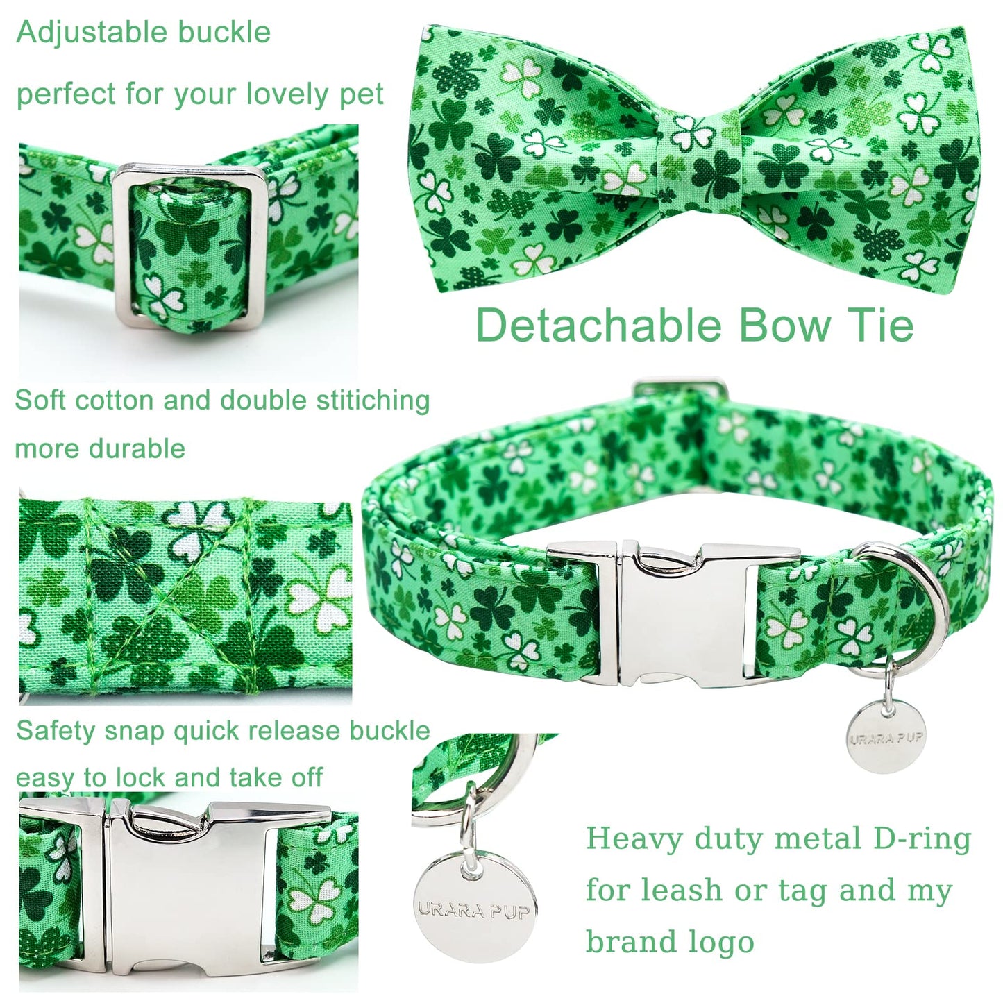 Easter Dog Collar with Bow Tie, Cotton Easter Bowtie Collar for Small Girl Boy Dog, Cute Carrot Pet Collar with Metal Buckle, Easter Day Gift Dog Collar, Blue, S, Neck 10-16in