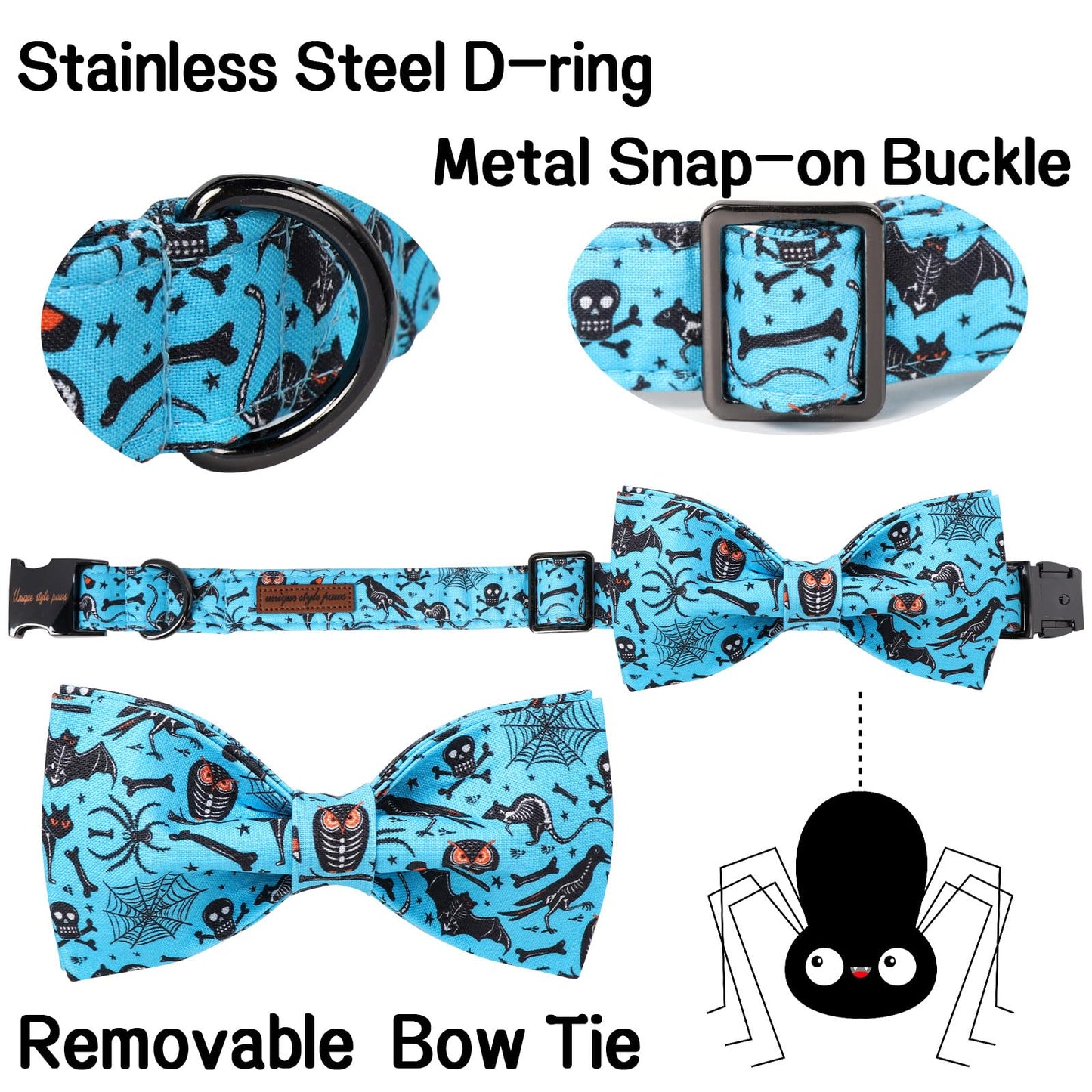 Unique Style Paws Halloween Dog Collar with Bow Cotton Cute Bowtie Dog Collar for Small Medium Large Dogs Holiday Dog Collar