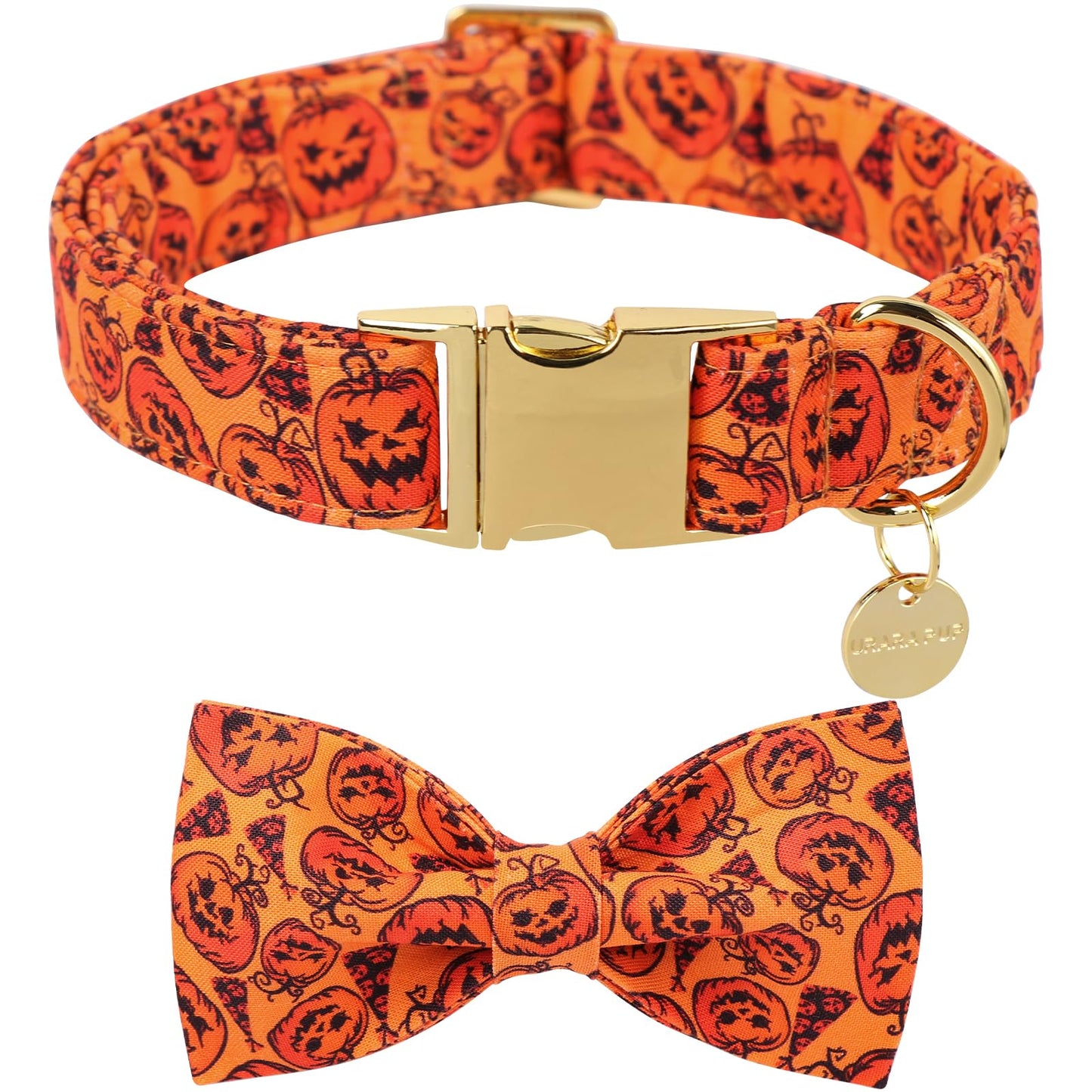 Thanksgiving Dog Collar with Bow Tie, Turkey Cotton Bowtie Collar for Puppy Girl Dog or Cat, Autumn Bow Tie Collar with Durable Metal Buckle, Turkeys Pet Collar, S, Neck 10-16in