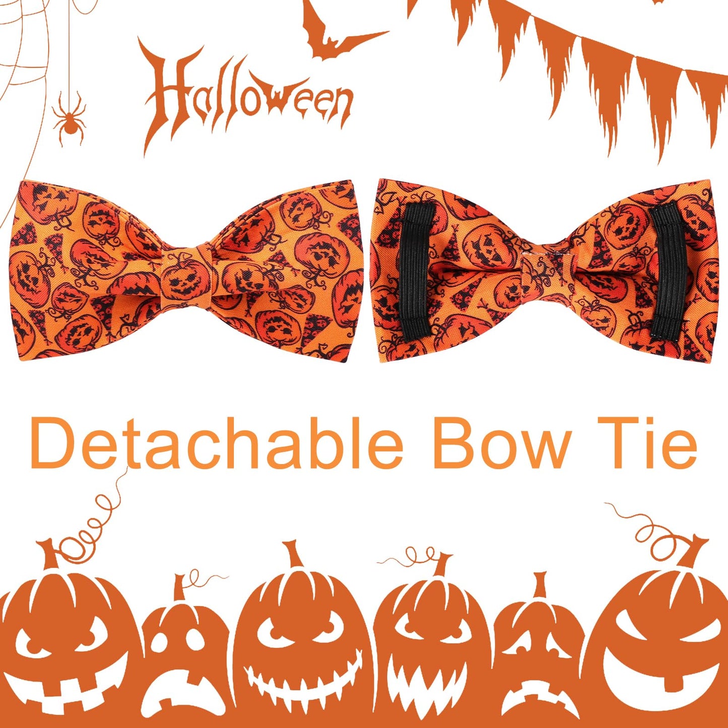 Thanksgiving Dog Collar with Bow Tie, Turkey Cotton Bowtie Collar for Puppy Girl Dog or Cat, Autumn Bow Tie Collar with Durable Metal Buckle, Turkeys Pet Collar, S, Neck 10-16in