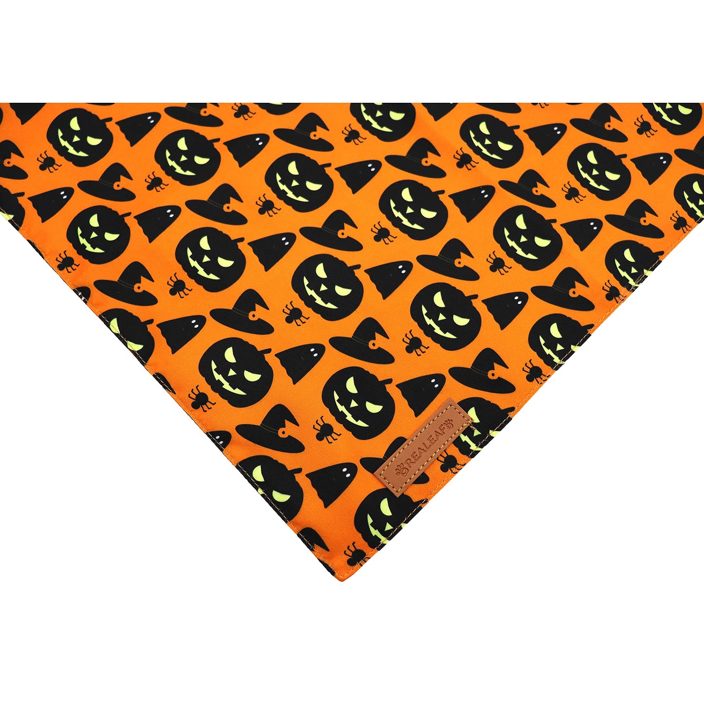 Realeaf Halloween Dog Bandanas 2 Pack, Pumpkin and Spider Web Bibs, Triangle Reversible Fall Pet Scarf, Premium Durable Fabric, Adjustable Fit (Large)