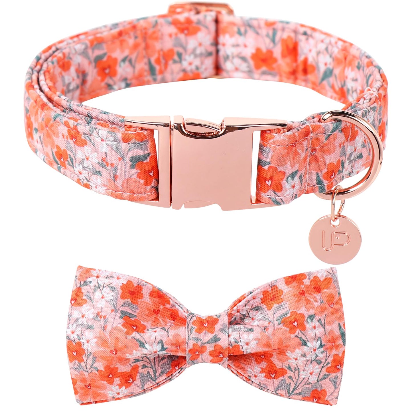 Dog Collar with Bow Tie,UP URARA PUP Pink Plaid Bowtie Dog Collar, Summer Bowtie Collar for Puppy Boy Girl Dog, Comfortable Cotton Dog Collar with Metal Buckle,M,Neck 13.5-22in