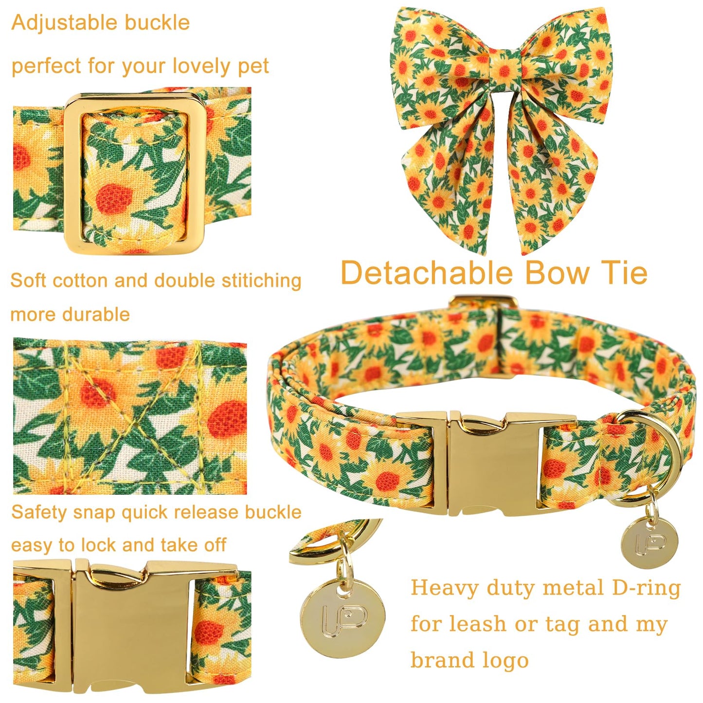 Thanksgiving Dog Collar with Bow Tie, Turkey Cotton Bowtie Collar for Puppy Girl Dog or Cat, Autumn Bow Tie Collar with Durable Metal Buckle, Turkeys Pet Collar, S, Neck 10-16in