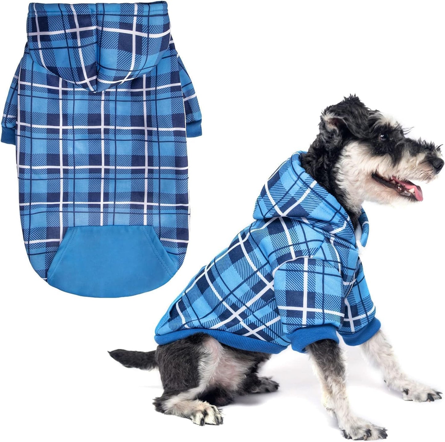 EXPAWLORER Plaid Dog Hoodie - British Style Soft and Warm Dog Sweater with Leash Hole, Hooded Cold Weather Clothes, Dog Sweatshirt, Outfits, Winter Coat for Small Medium Large Dogs