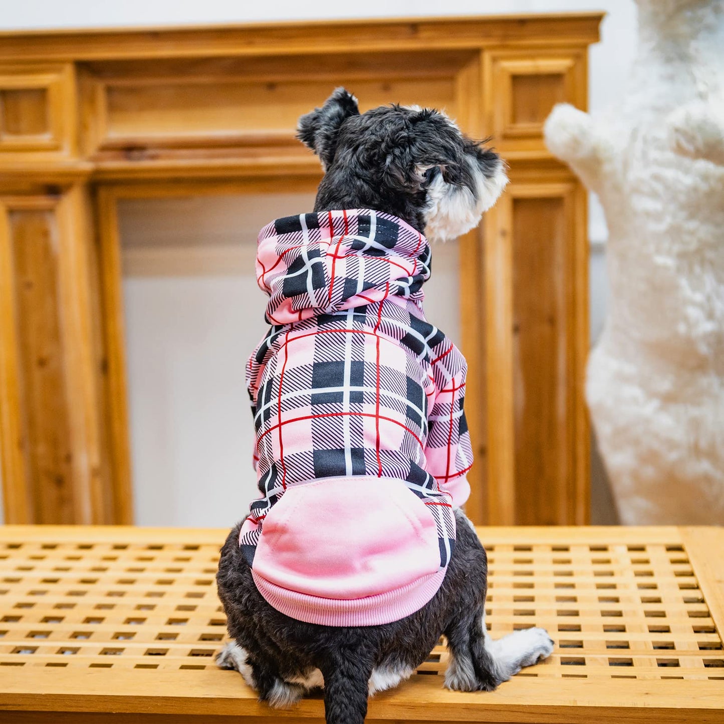 EXPAWLORER Plaid Dog Hoodie - British Style Soft and Warm Dog Sweater with Leash Hole, Hooded Cold Weather Clothes, Dog Sweatshirt, Outfits, Winter Coat for Small Medium Large Dogs