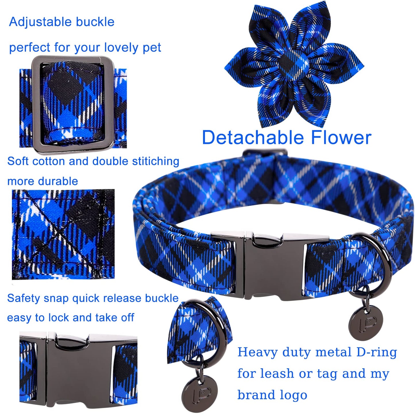 Dog Collar with Bow Tie, Comfortable Adjustable Cotton Bowtie Collar for Medium Girl Boy Dog, Fall Dog Collar with Metal Buckle, M, Neck 13.5-22in