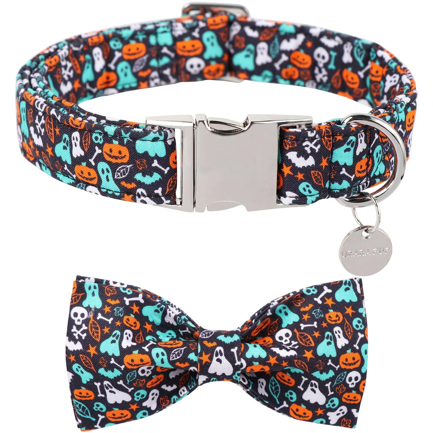 Thanksgiving Dog Collar with Bow Tie, Turkey Cotton Bowtie Collar for Puppy Girl Dog or Cat, Autumn Bow Tie Collar with Durable Metal Buckle, Turkeys Pet Collar, S, Neck 10-16in