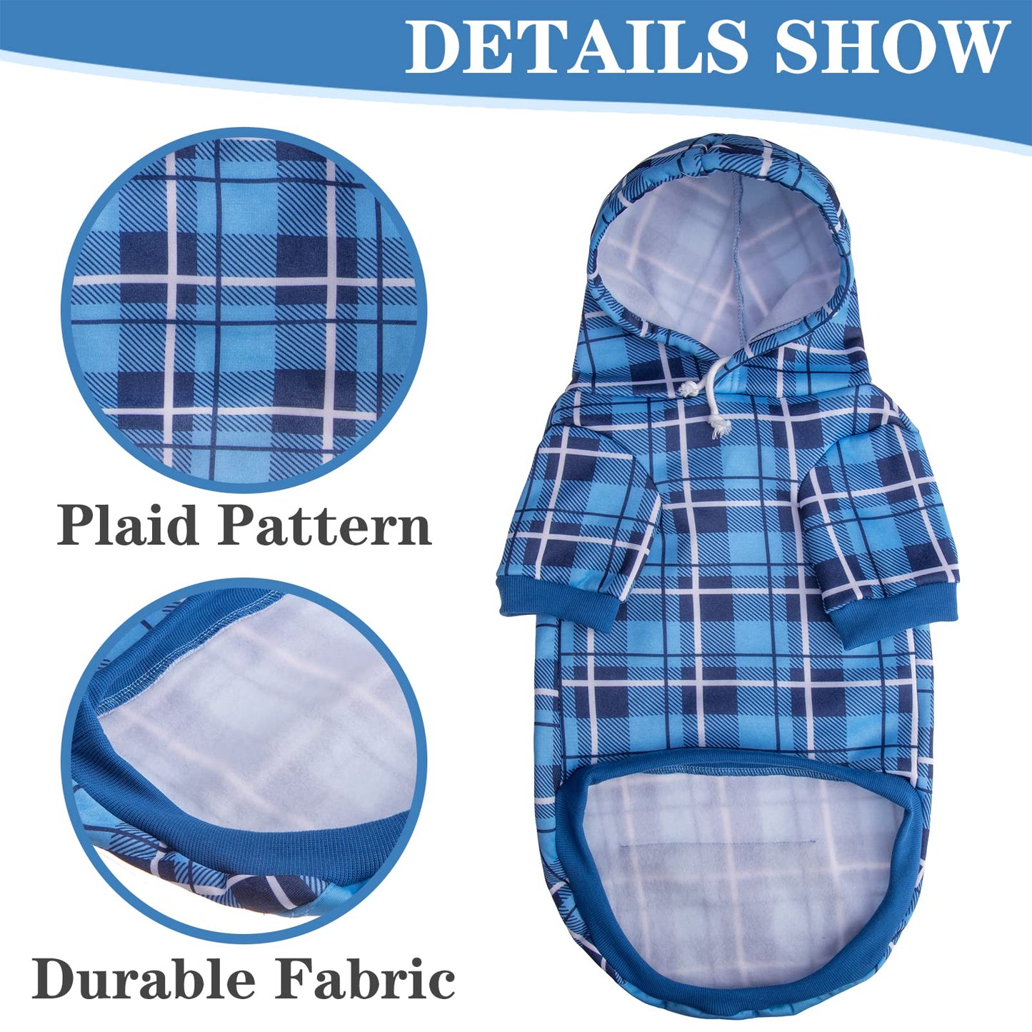 EXPAWLORER Plaid Dog Hoodie - British Style Soft and Warm Dog Sweater with Leash Hole, Hooded Cold Weather Clothes, Dog Sweatshirt, Outfits, Winter Coat for Small Medium Large Dogs