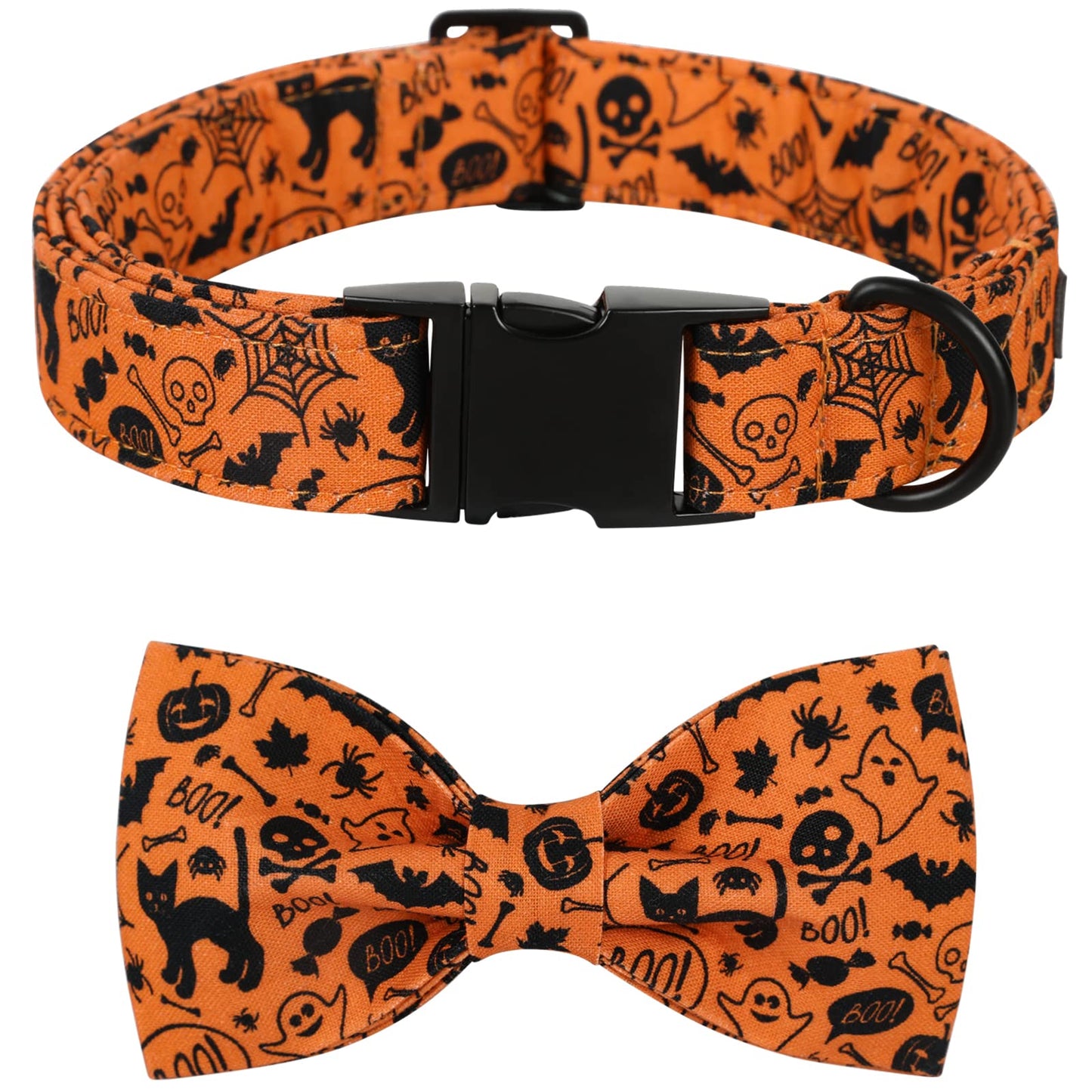 Lionet Paws Halloween Dog Collar with Bowtie - Cute Cotton Adjustable Fall Bowtie Dog Collar with Metal Buckle for Small Medium Large Dog Girl Boy Gift, M, Neck 13.5-22in