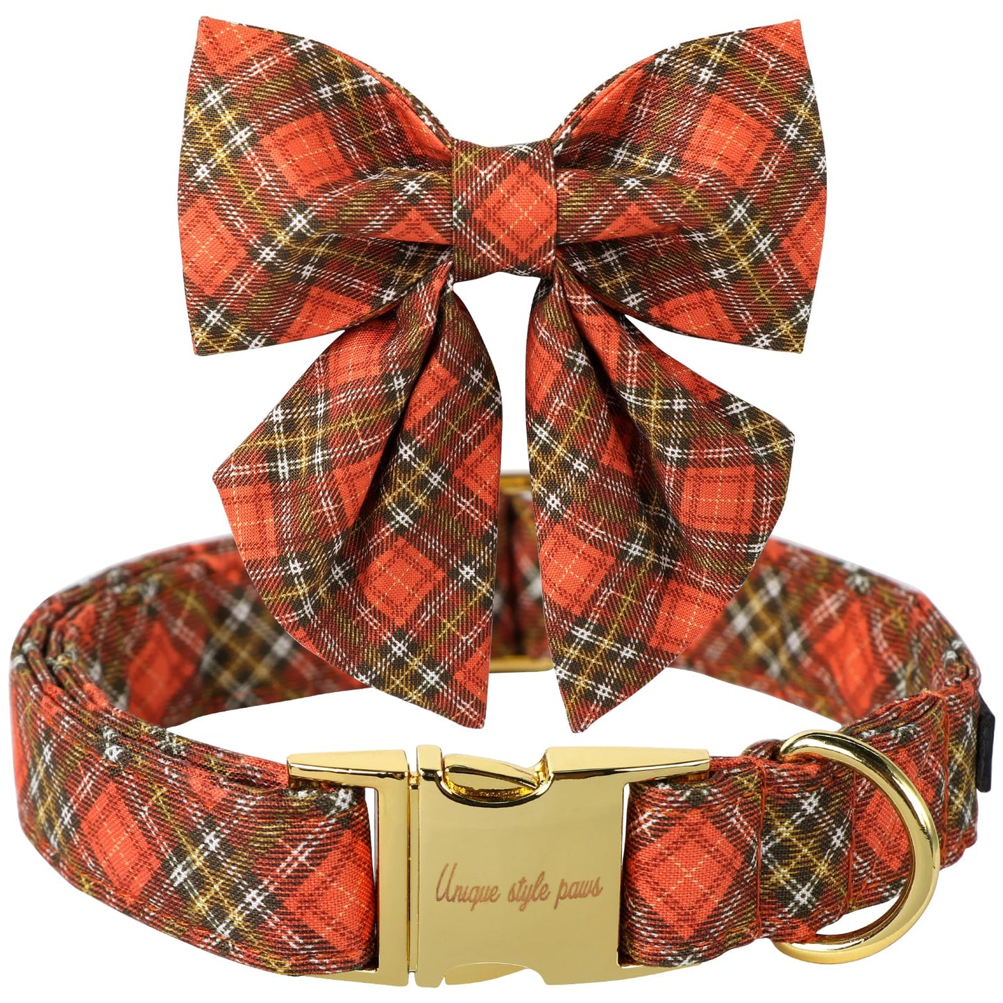 Unique Style Paws Cotton Dog Collar with Bow Halloween Pumpkin Plaid Dog Collar with Bow Tie for Small Medium Large Dogs Pets Gifts