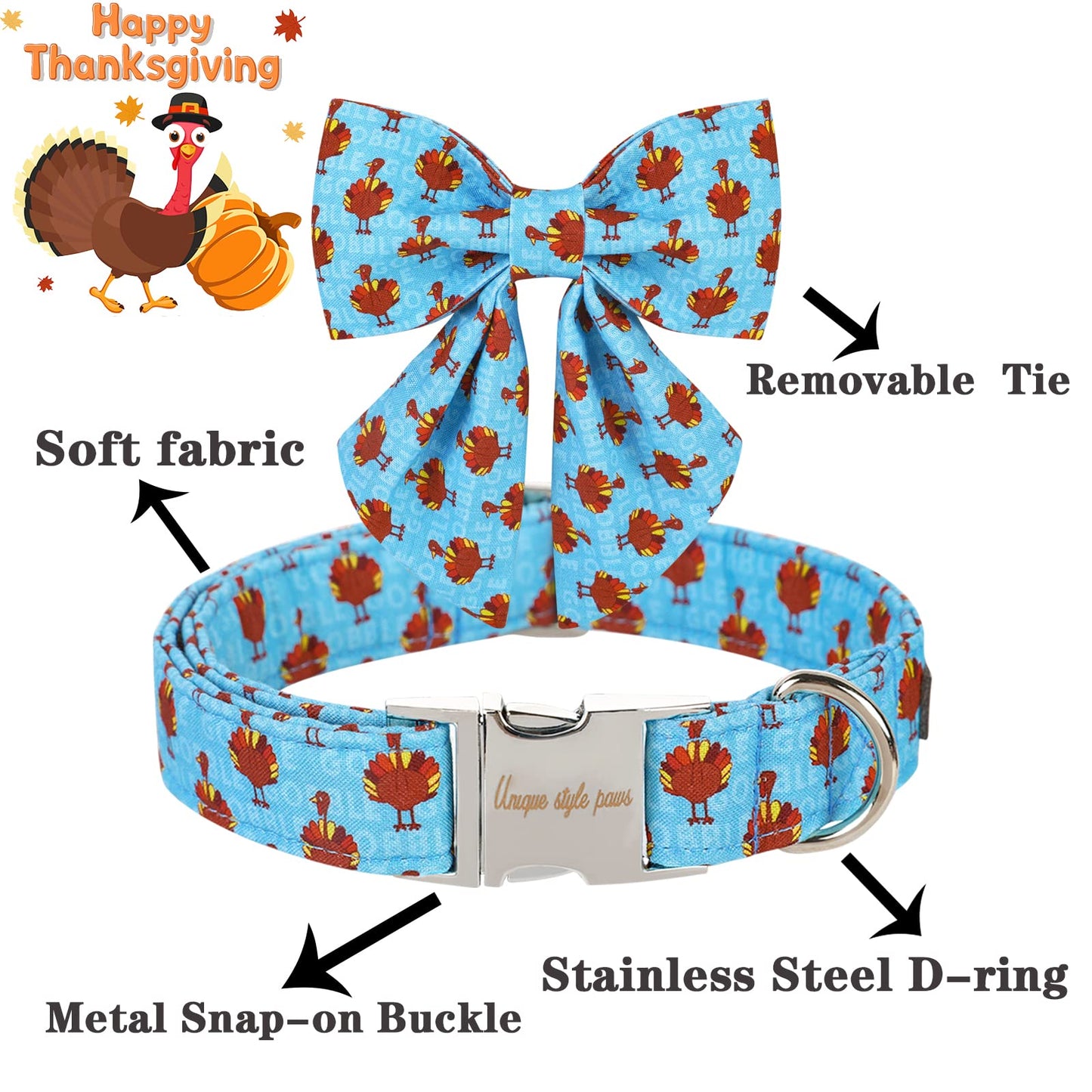 Unique style paws Christmas Dog Collar with Bow Tie Winter Gingerbread Snowman Theme Puppy Collar for Small Medium Large Dogs-M