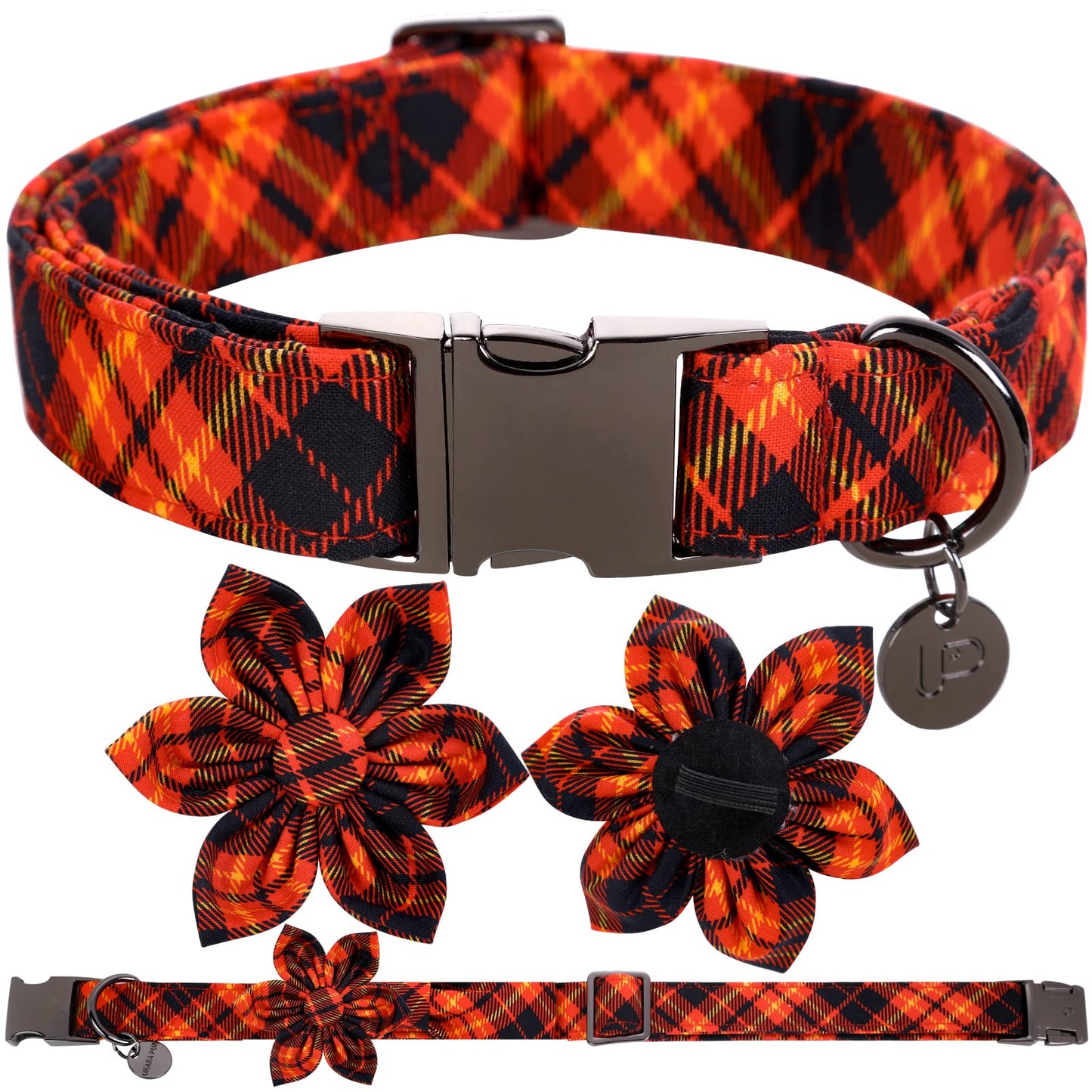 Dog Collar with Bow Tie, Comfortable Adjustable Cotton Bowtie Collar for Medium Girl Boy Dog, Fall Dog Collar with Metal Buckle, M, Neck 13.5-22in