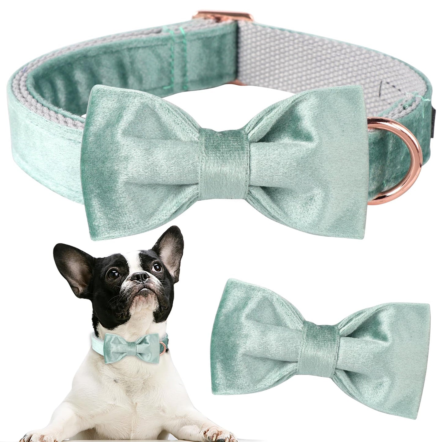 ARING PET Dog Collars with Bowtie-Velvet Dog Bow tie Collar, Adjustable Dark Green Dog Collar