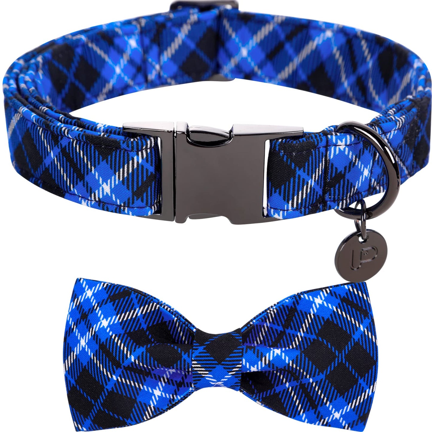 Dog Collar with Bow Tie, Comfortable Adjustable Cotton Bowtie Collar for Medium Girl Boy Dog, Fall Dog Collar with Metal Buckle, M, Neck 13.5-22in