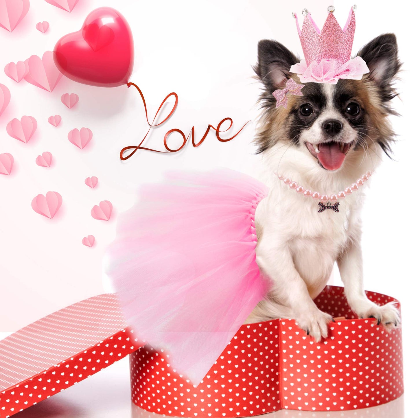 Dog Birthday Party Supplies Dog Birthday Outfit Pink Tutu for Dogs Dog Birthday Hat Necklace and Bowtie Hairpin for Dogs (16-23 inch Wrist)