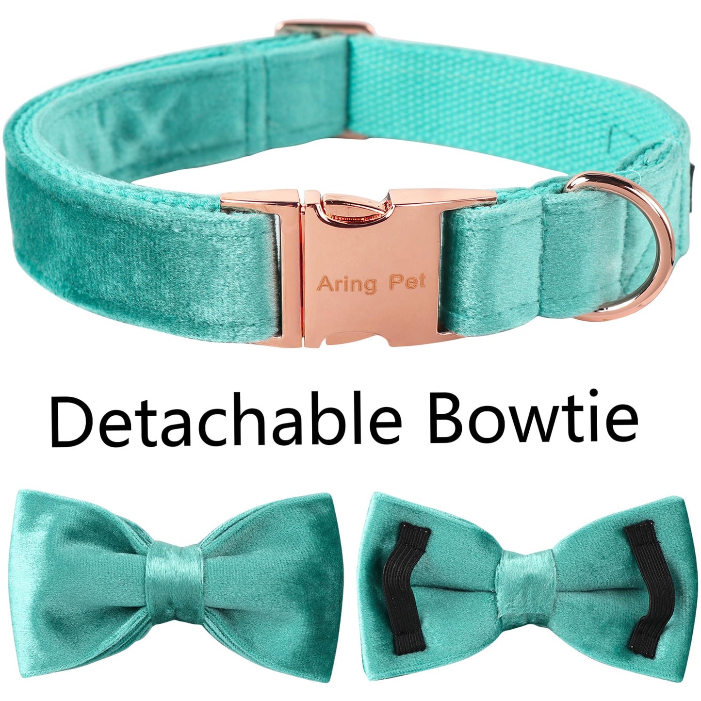 ARING PET Dog Collars with Bowtie-Velvet Dog Bow tie Collar, Adjustable Dark Green Dog Collar